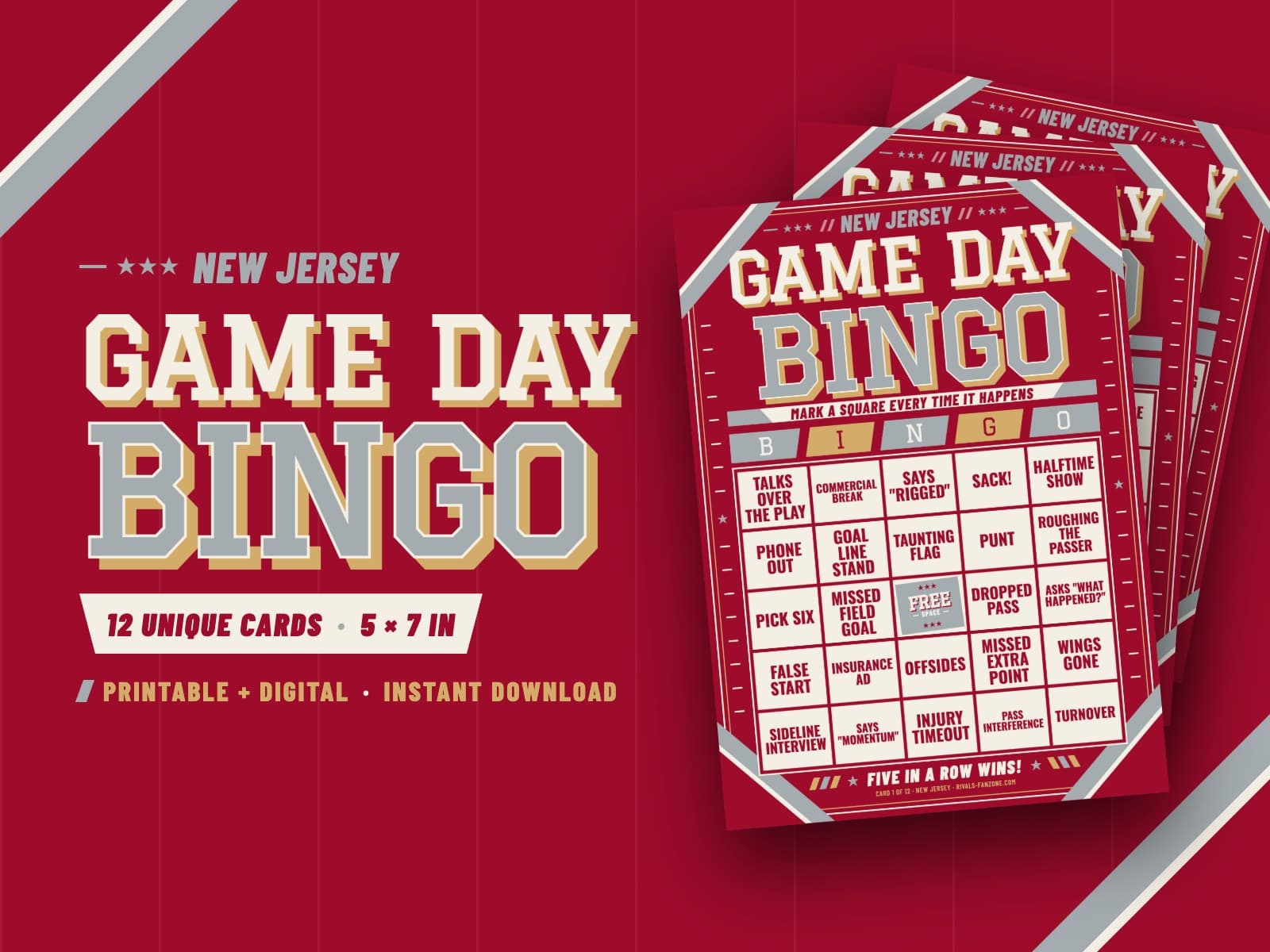 New Jersey Football Bingo – 12 Card Pack — preview 1