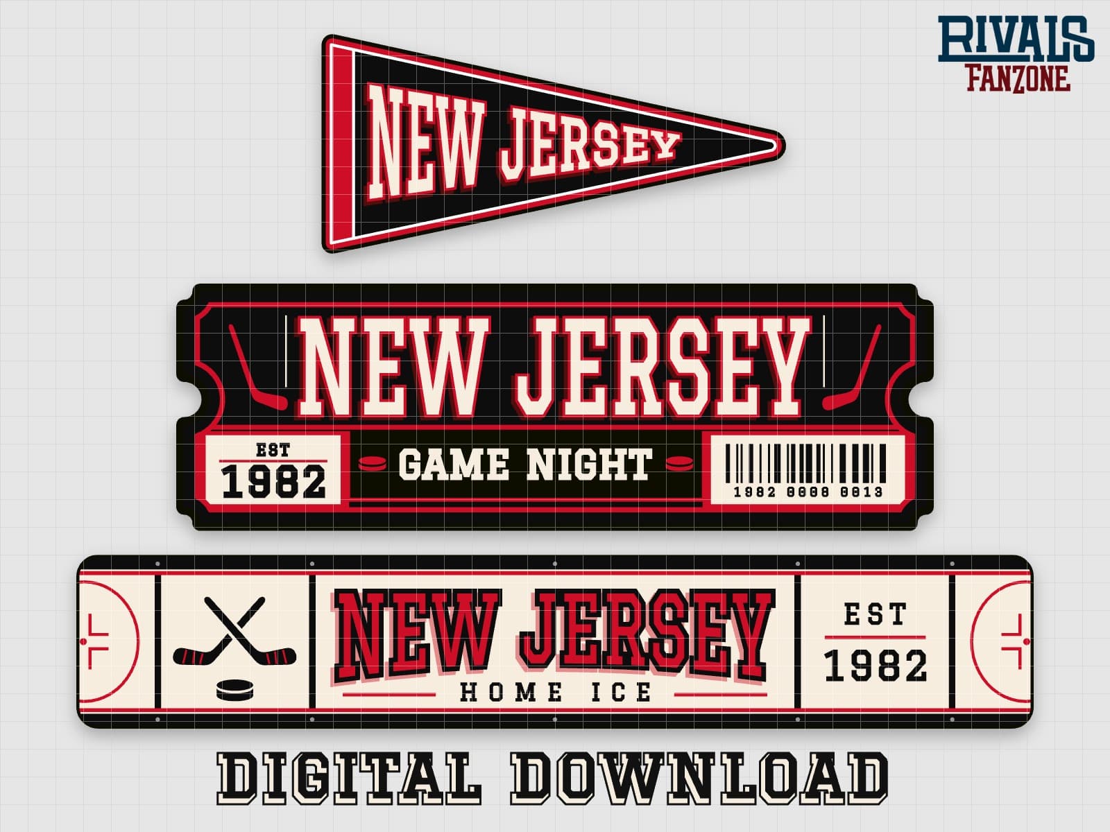 New Jersey Hockey Pennant, Ticket & Rink Sign SVG – Cricut Cut Files — preview 1