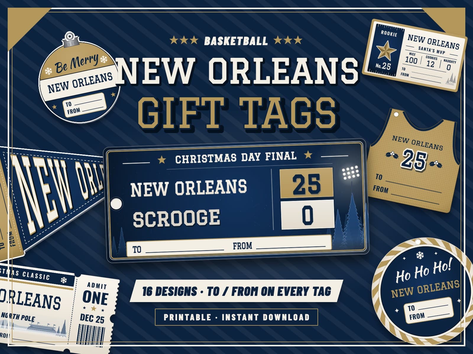 New Orleans Basketball Game Day Gift Tags – 16 Printable Designs — preview 1
