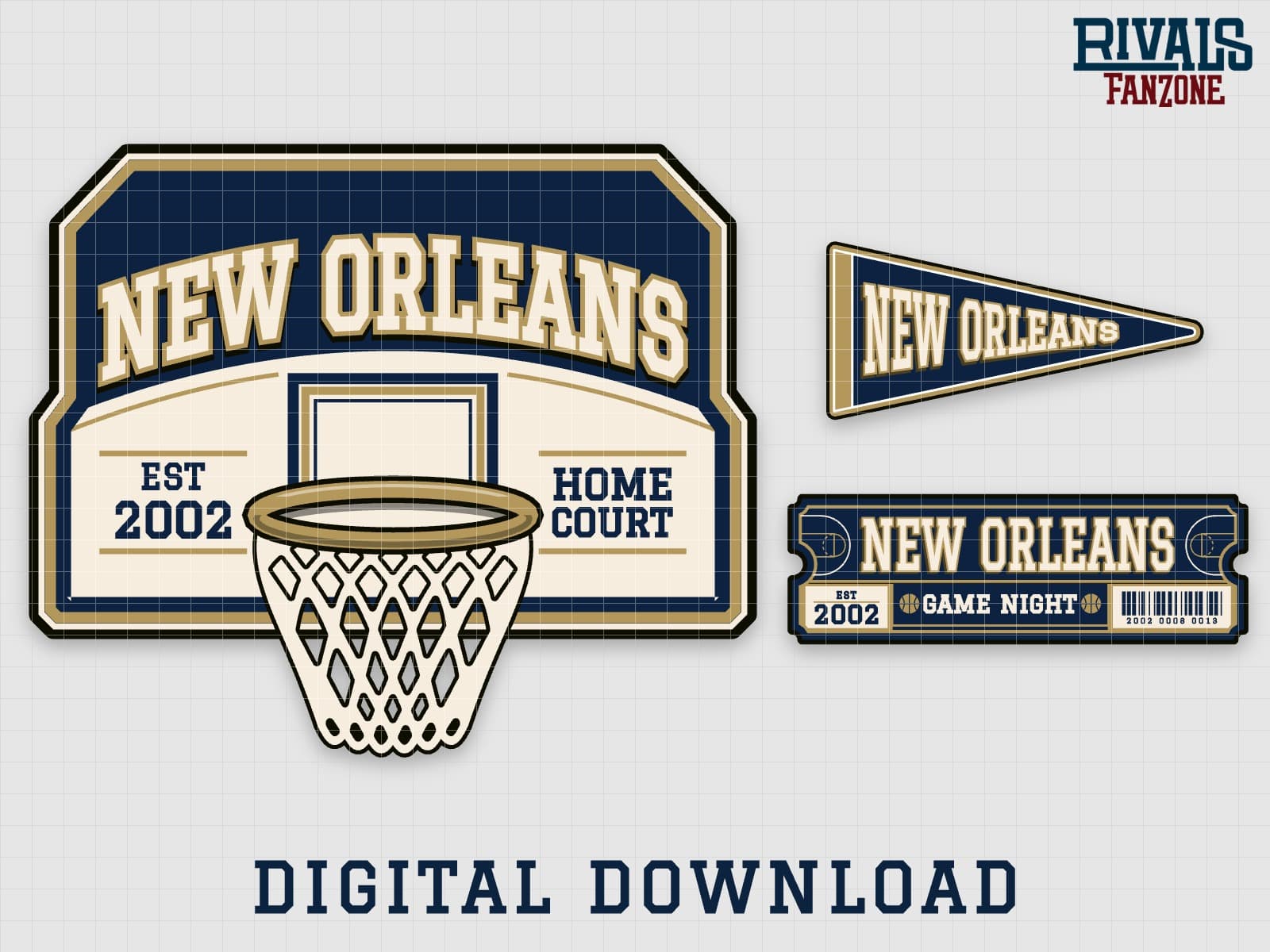 New Orleans Basketball Pennant, Ticket & Backboard Sign SVG – Cricut Cut Files — preview 1
