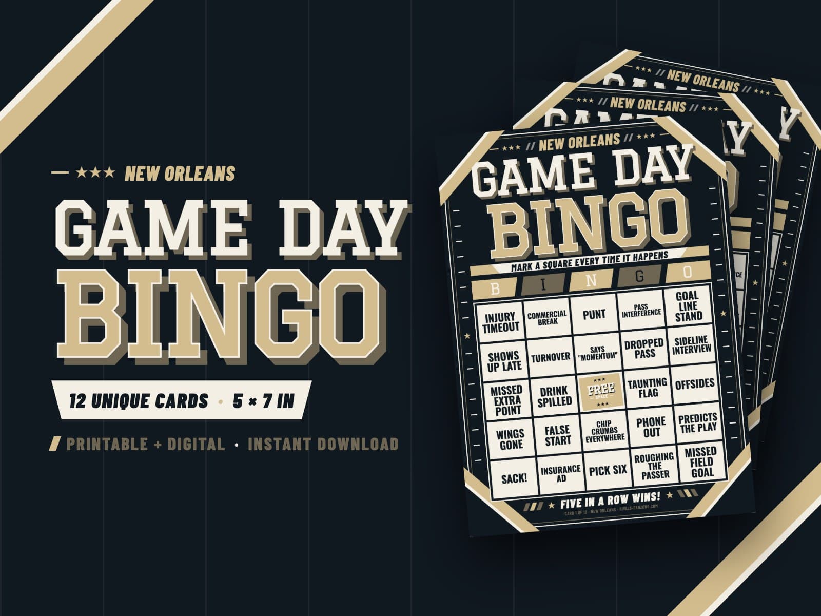 New Orleans Football Bingo – 12 Card Pack — preview 1