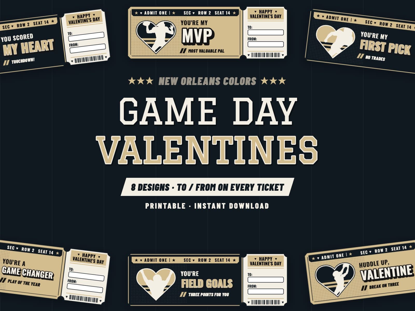 New Orleans Game Day Valentines – 8 Ticket Designs — preview 1