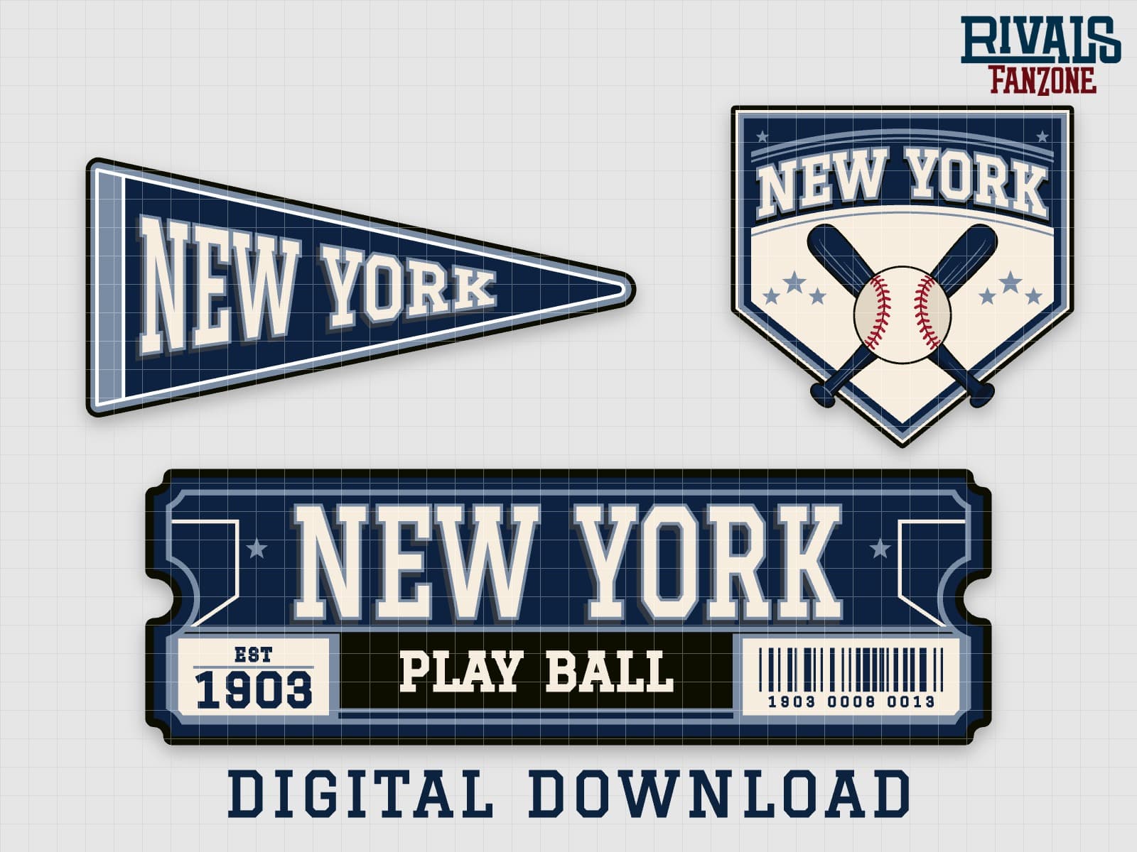New York Baseball Pennant, Ticket & Home Plate Sign SVG – Cricut Cut Files — preview 1