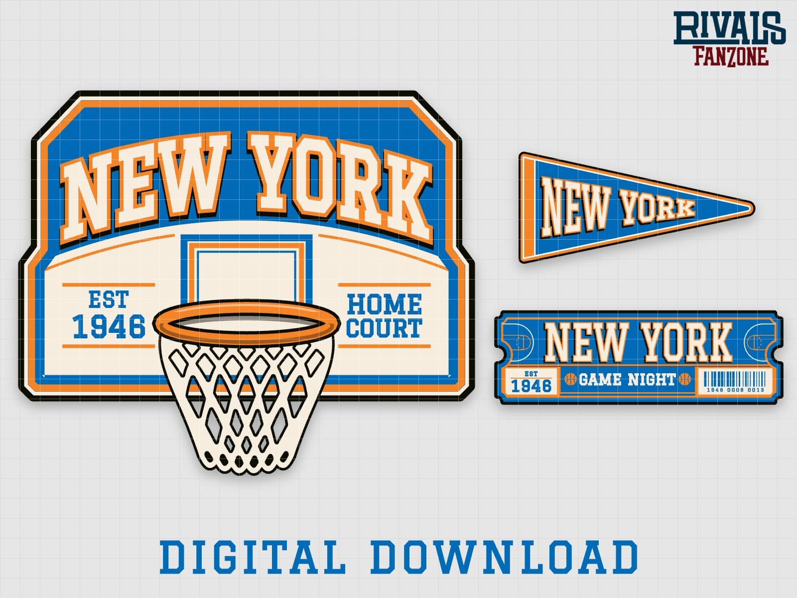 New York Basketball Pennant, Ticket & Backboard Sign SVG – Cricut Cut Files — preview 1