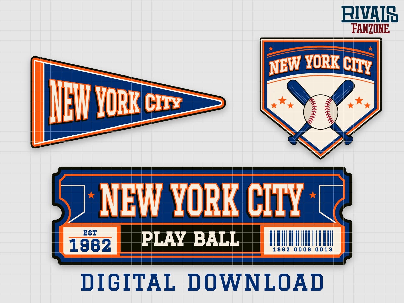 New York City Baseball Pennant, Ticket & Home Plate Sign SVG – Cricut Cut Files — preview 1