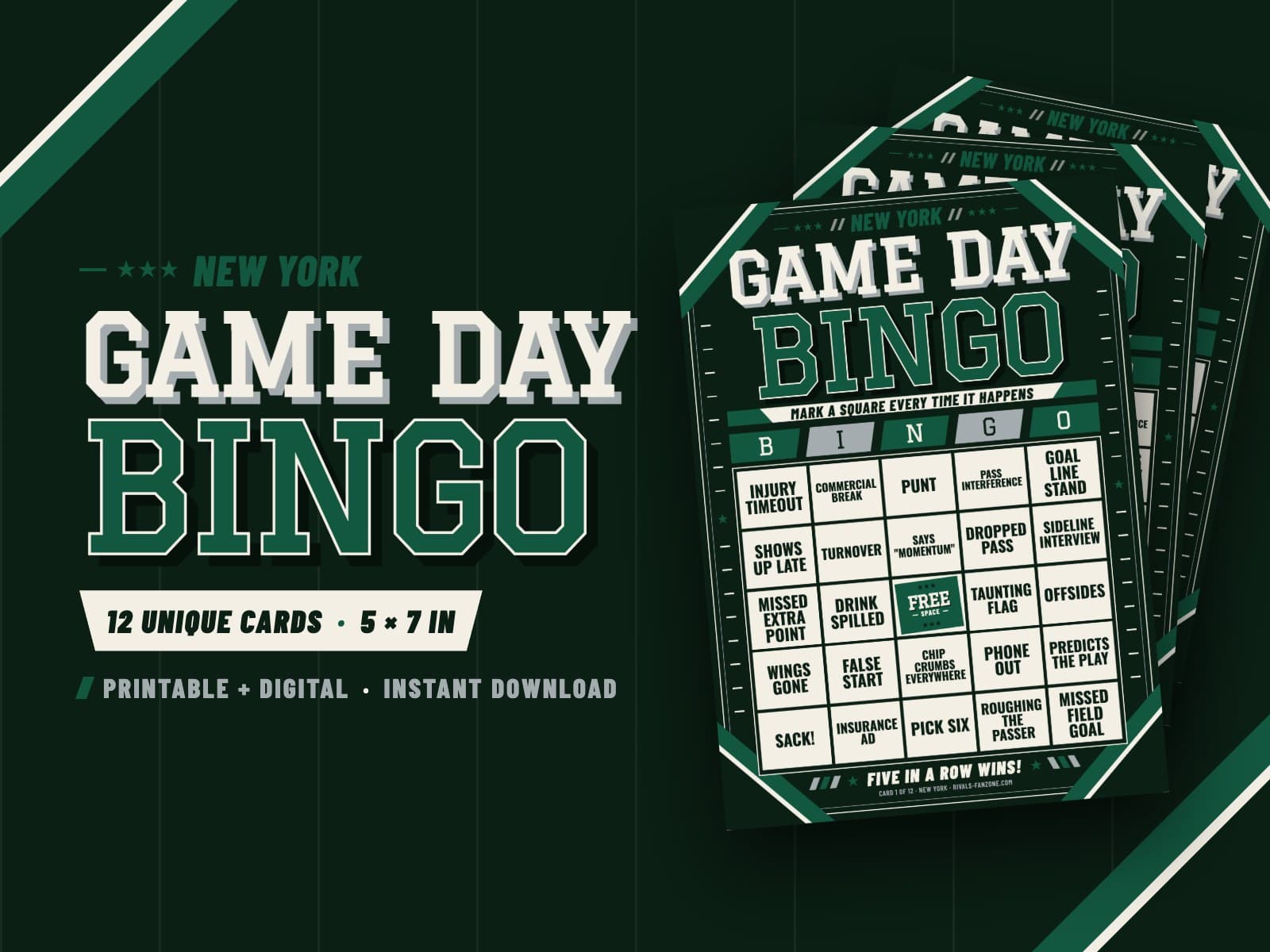 New York Green Game Day Bingo – 12 Card Pack — preview 1
