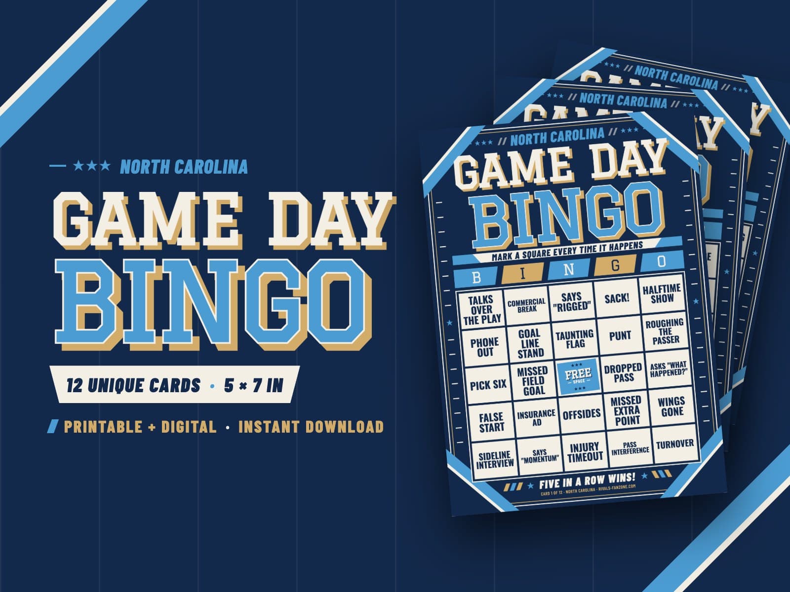 North Carolina Football Bingo – 12 Card Pack — preview 1