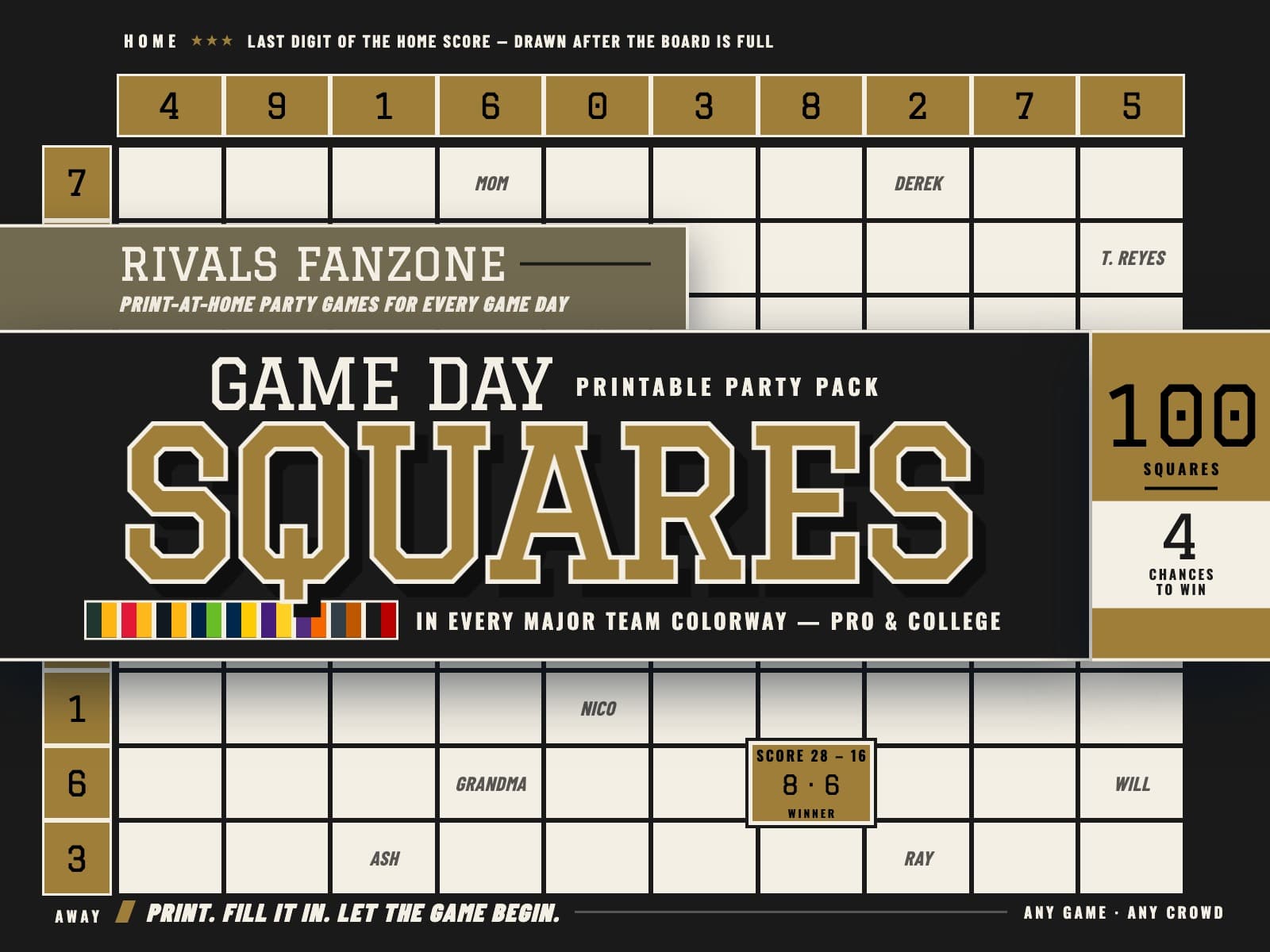 North Carolina Football Squares (Old Gold & Black) — preview 1