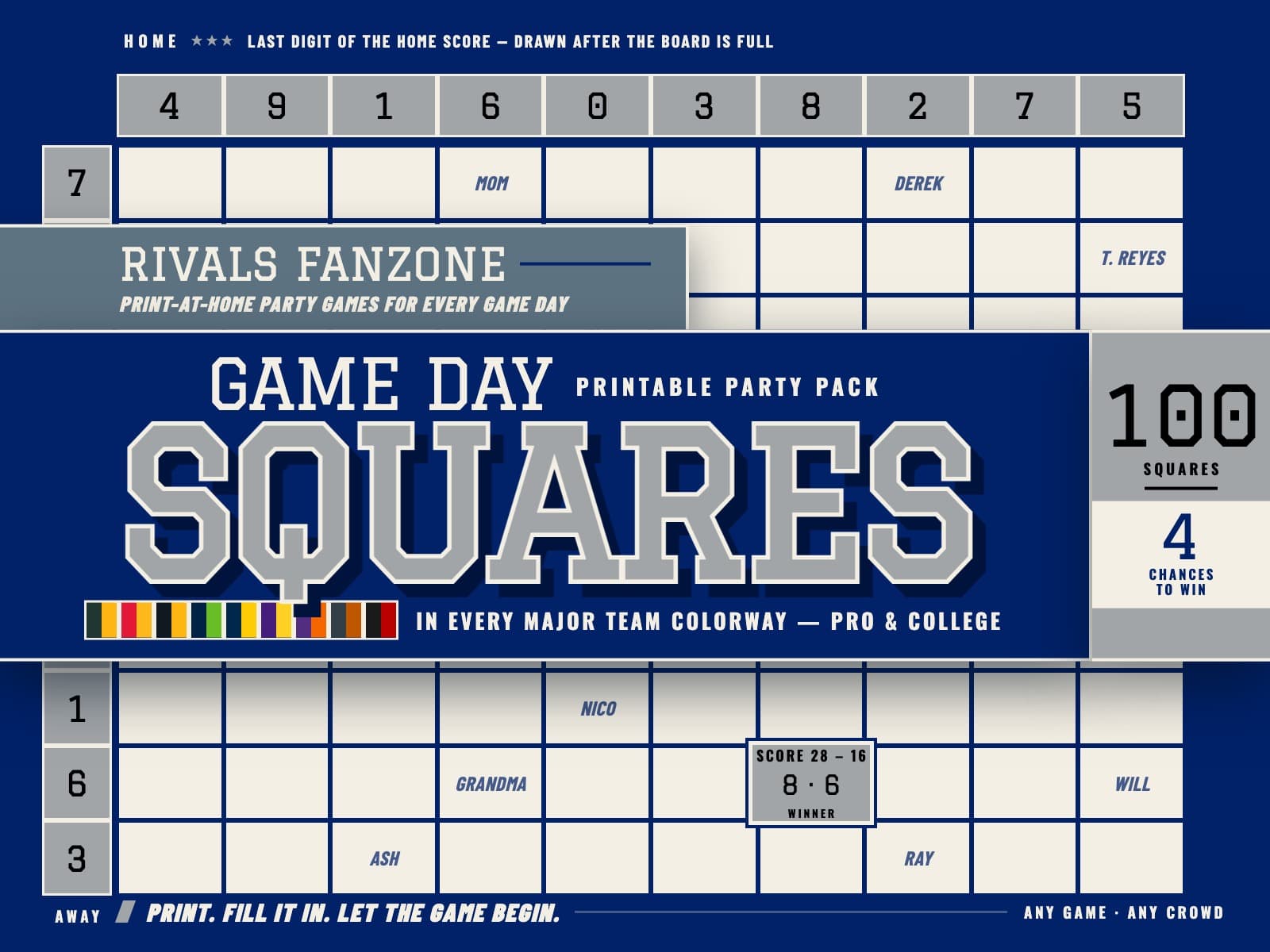 North Carolina Football Squares (Royal Blue & Silver) — preview 1
