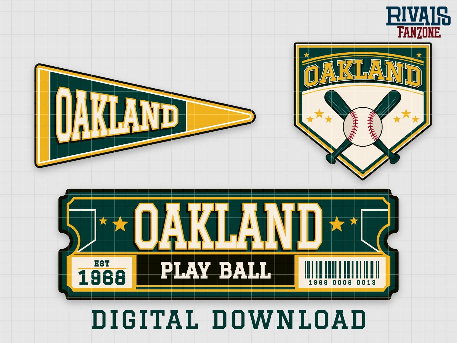 Oakland Baseball Pennant, Ticket & Home Plate Sign SVG – Cricut Cut Files — preview 1