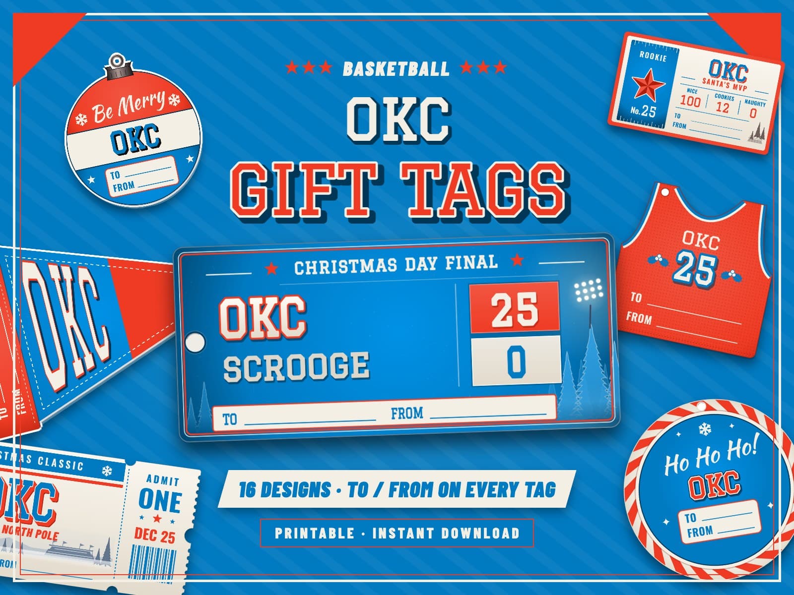 Oklahoma City Basketball Game Day Gift Tags – 16 Printable Designs — preview 1