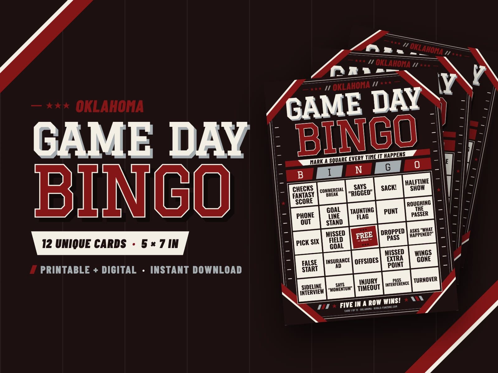 Oklahoma Football Bingo – 12 Card Pack — preview 1