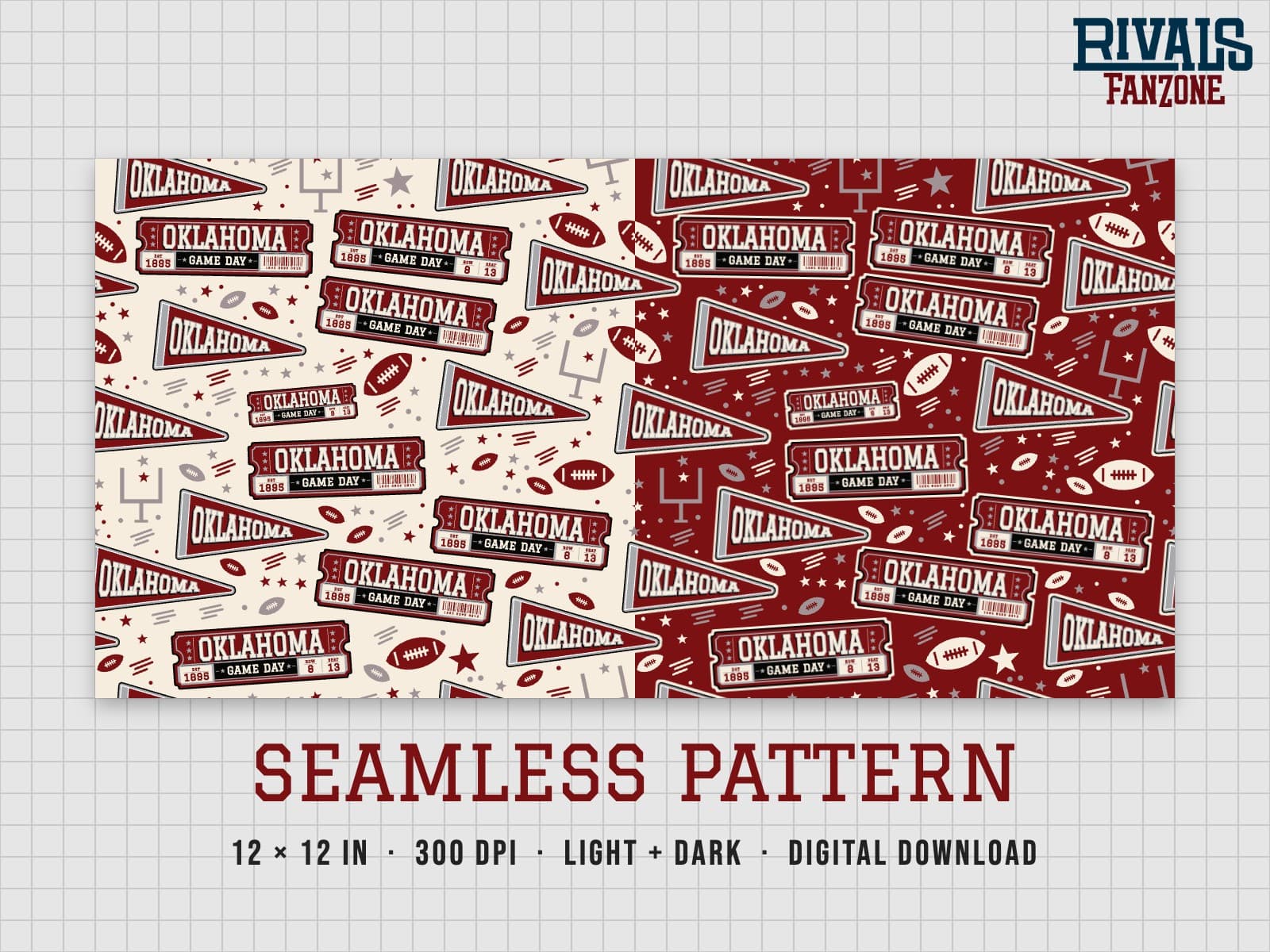 Oklahoma Football Seamless Pattern – 12x12 Digital Paper, Light & Dark — preview 1