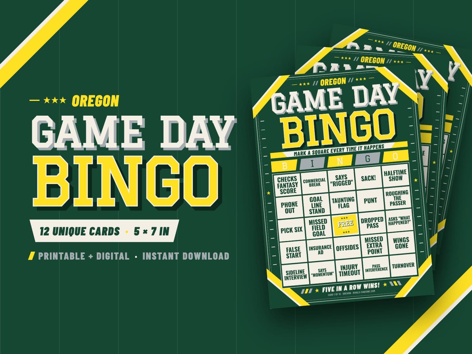 Oregon Football Bingo – 12 Card Pack — preview 1