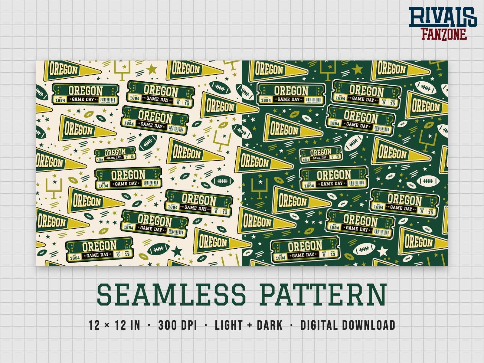 Oregon Football Seamless Pattern – 12x12 Digital Paper, Light & Dark — preview 1