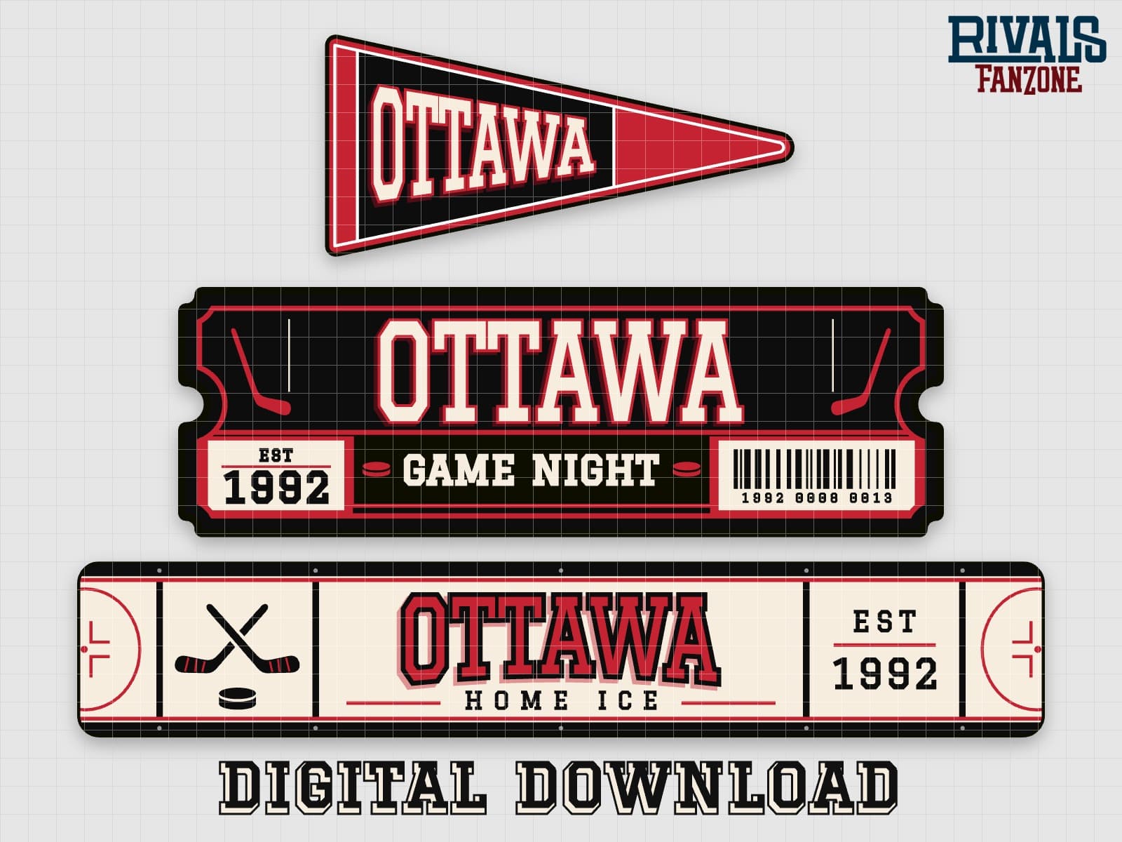 Ottawa Hockey Pennant, Ticket & Rink Sign SVG – Cricut Cut Files — preview 1