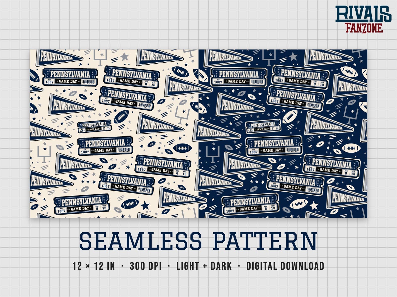 Pennsylvania Football Seamless Pattern – 12x12 Digital Paper, Light & Dark — preview 1
