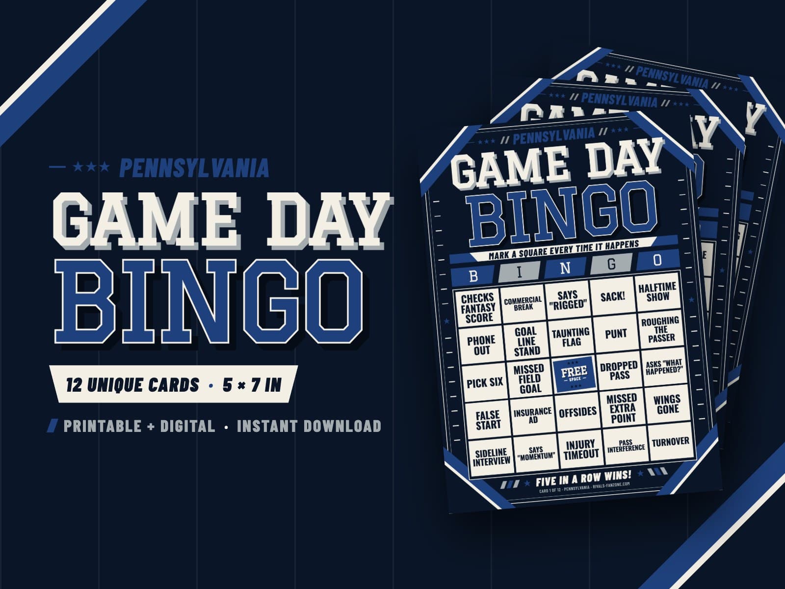 Pennsylvania Game Day Bingo – 12 Card Pack — preview 1