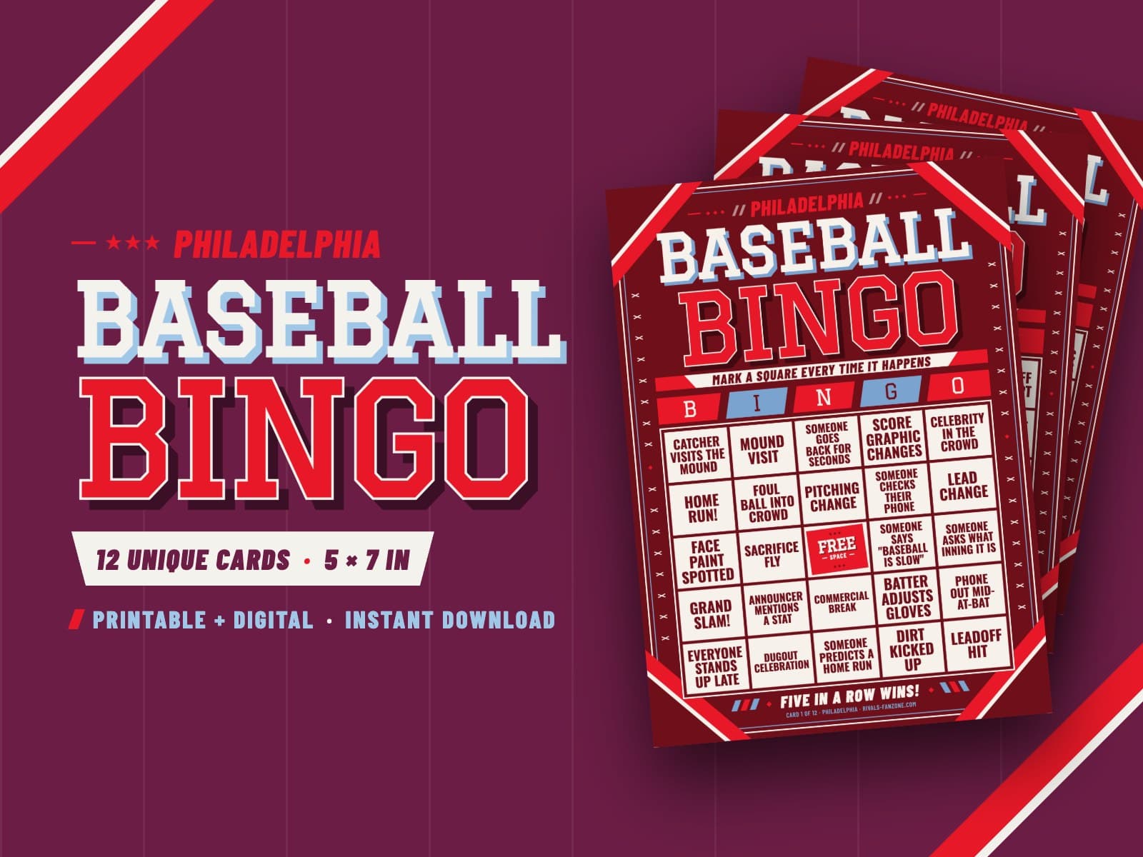 Philadelphia Baseball Bingo – 12 Card Pack — preview 1