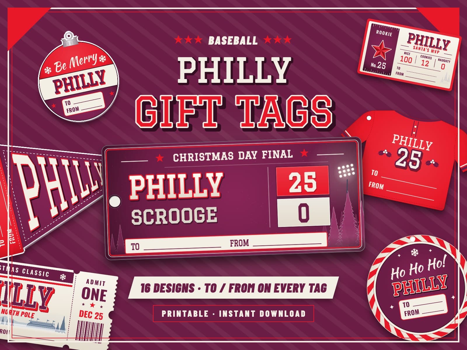Philadelphia Baseball Game Day Gift Tags – 16 Printable Designs — preview 1
