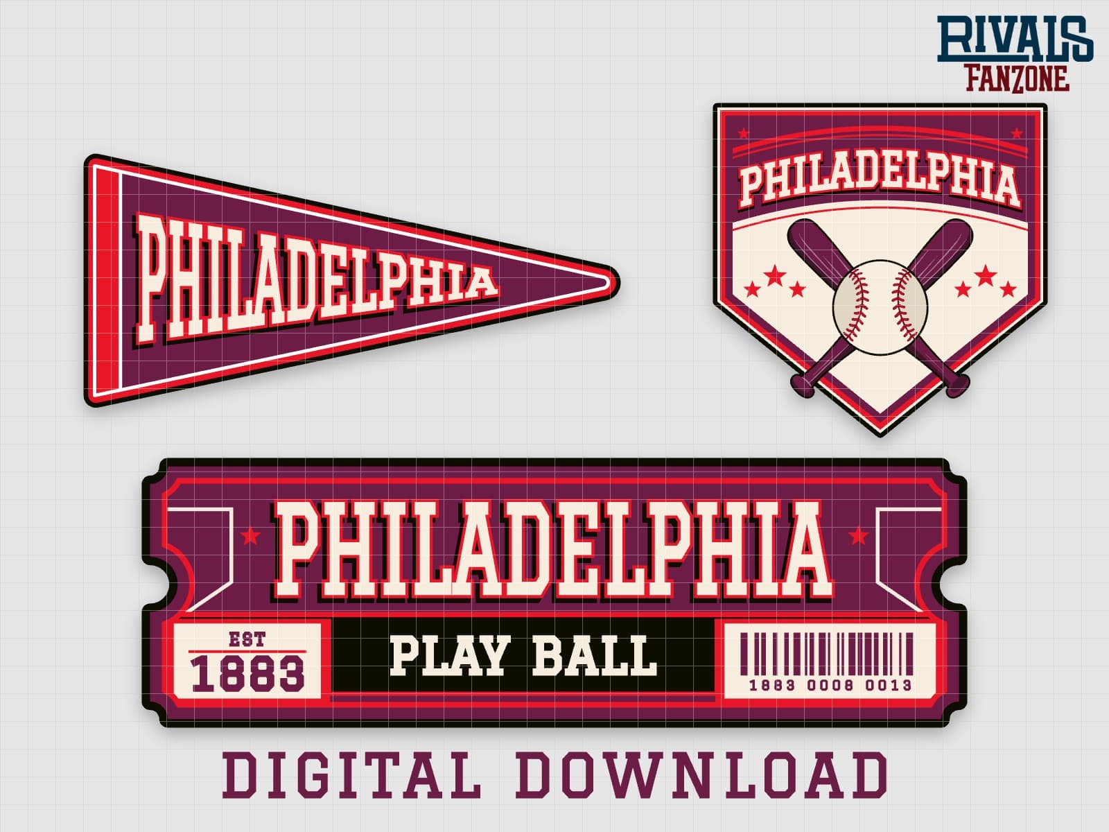 Philadelphia Baseball Pennant, Ticket & Home Plate Sign SVG – Cricut Cut Files — preview 1