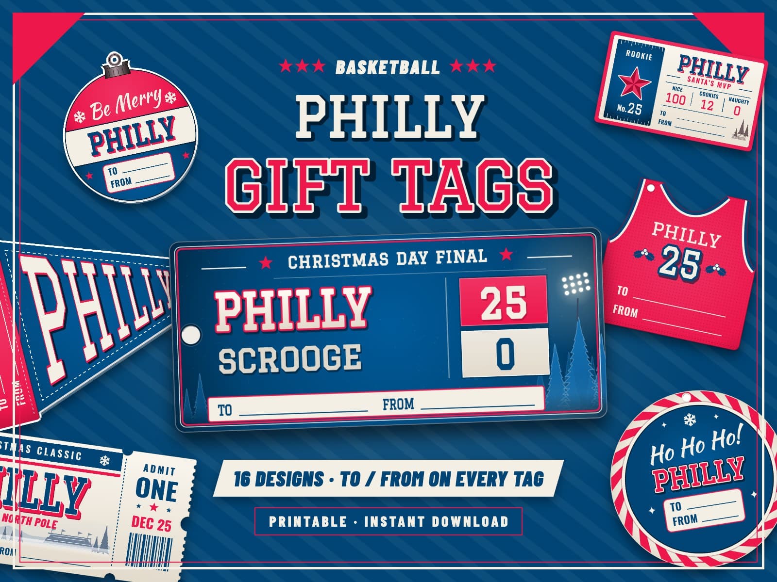 Philadelphia Basketball Game Day Gift Tags – 16 Printable Designs — preview 1
