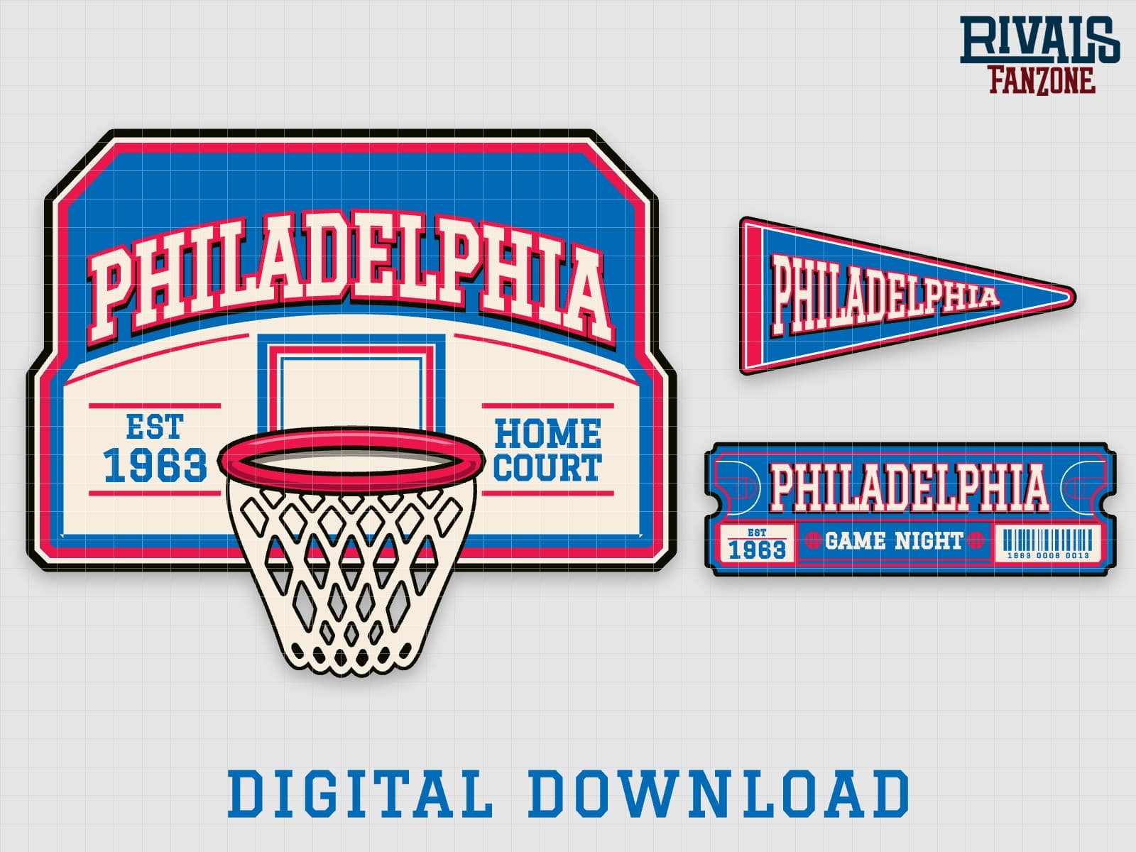 Philadelphia Basketball Pennant, Ticket & Backboard Sign SVG – Cricut Cut Files — preview 1