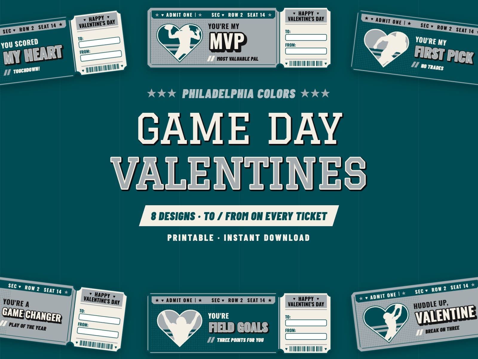 Philadelphia Game Day Valentines – 8 Ticket Designs — preview 1
