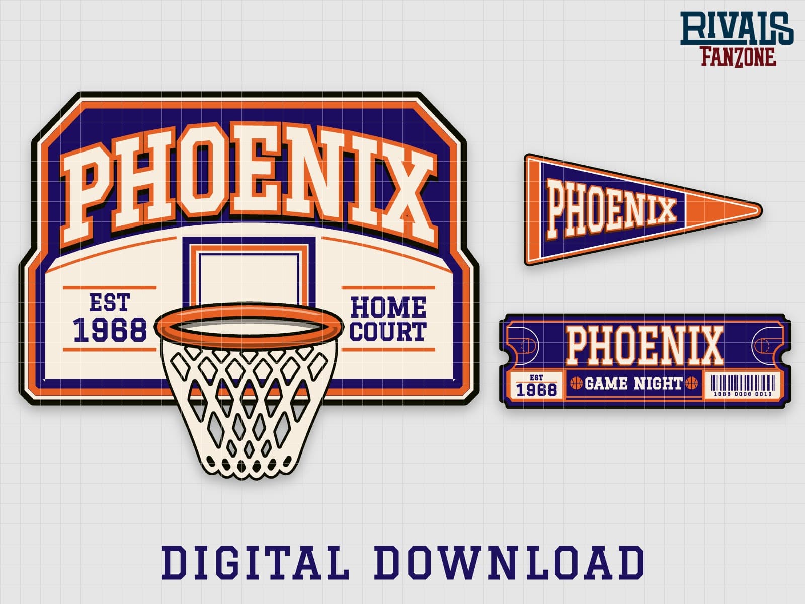 Phoenix Basketball Pennant, Ticket & Backboard Sign SVG – Cricut Cut Files — preview 1
