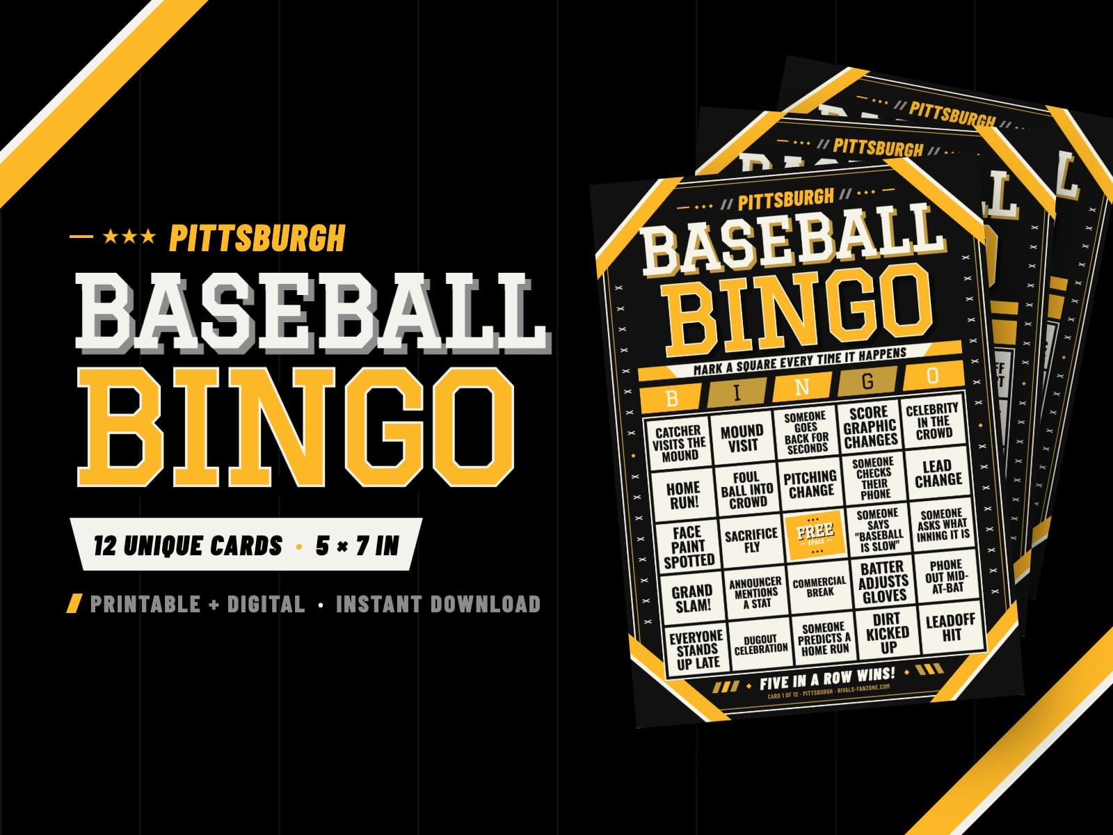 Pittsburgh Baseball Bingo – 12 Card Pack — preview 1