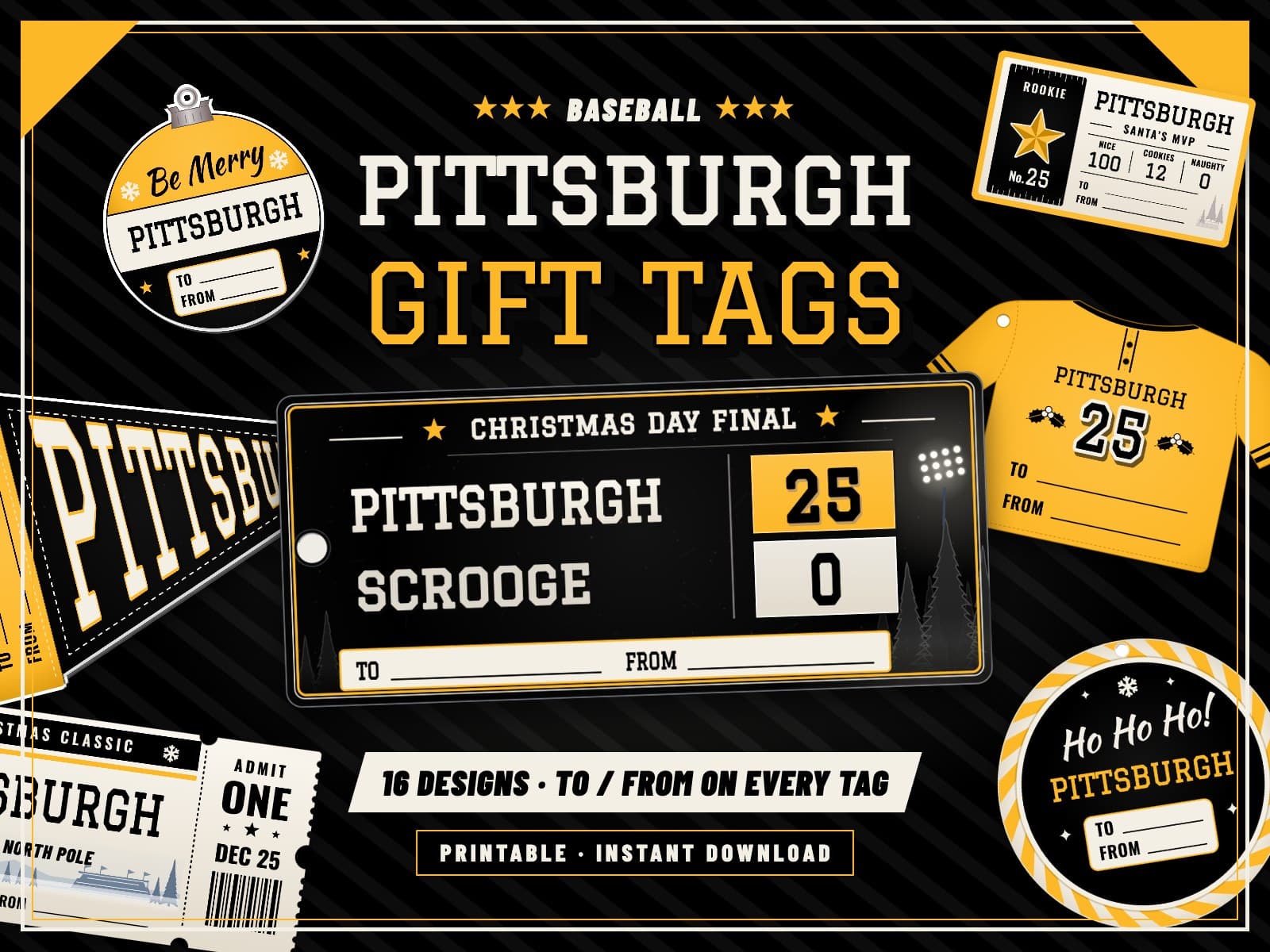 Pittsburgh Baseball Game Day Gift Tags – 16 Printable Designs — preview 1