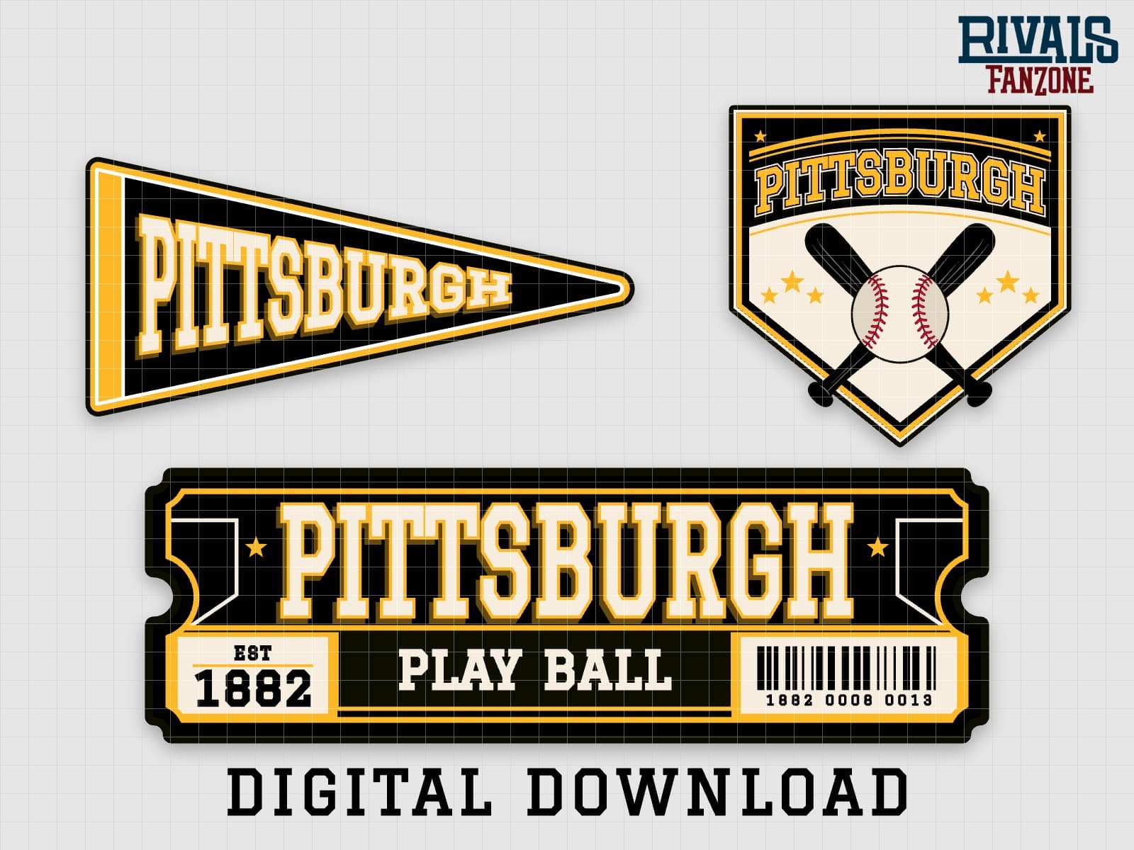 Pittsburgh Baseball Pennant, Ticket & Home Plate Sign SVG – Cricut Cut Files — preview 1
