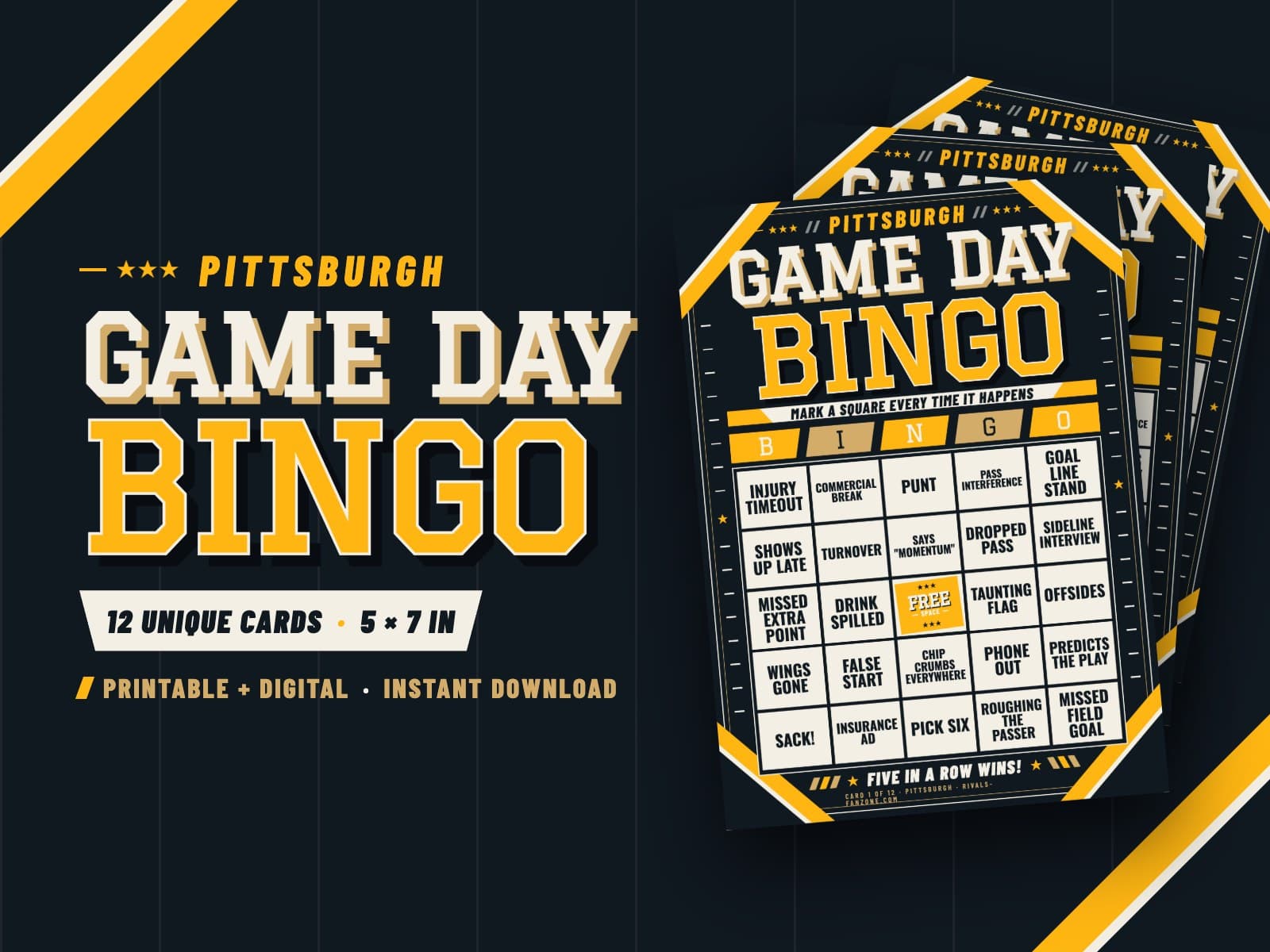 Pittsburgh Game Day Bingo – 12 Card Pack — preview 1
