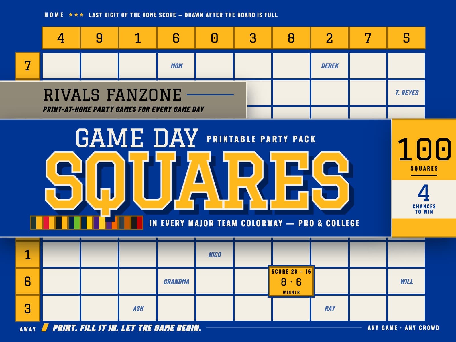 Pittsburgh College Football Squares (Navy & Gold) — preview 1