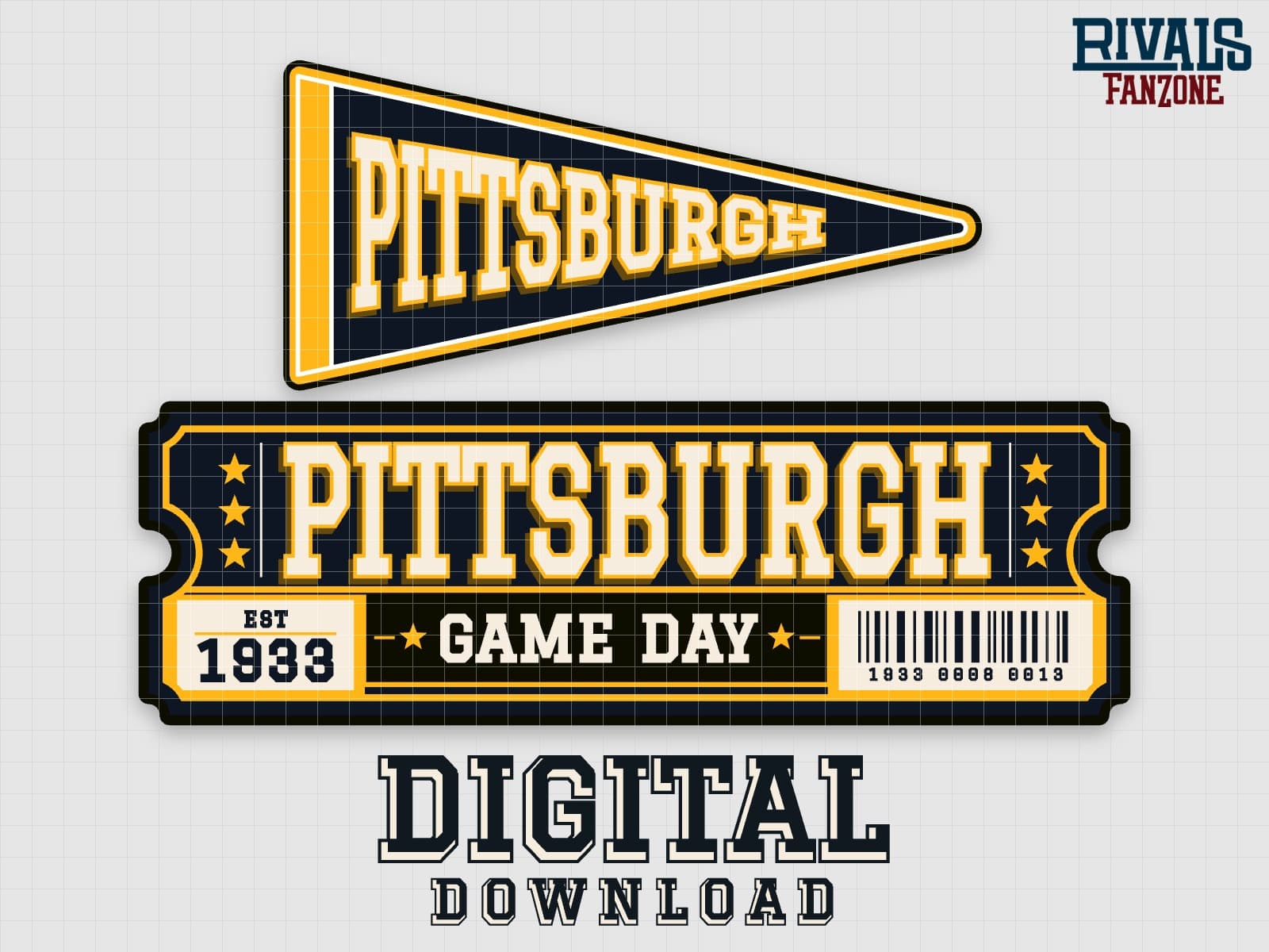 Pittsburgh Pennant & Ticket SVG – Cricut Cut Files — preview 1