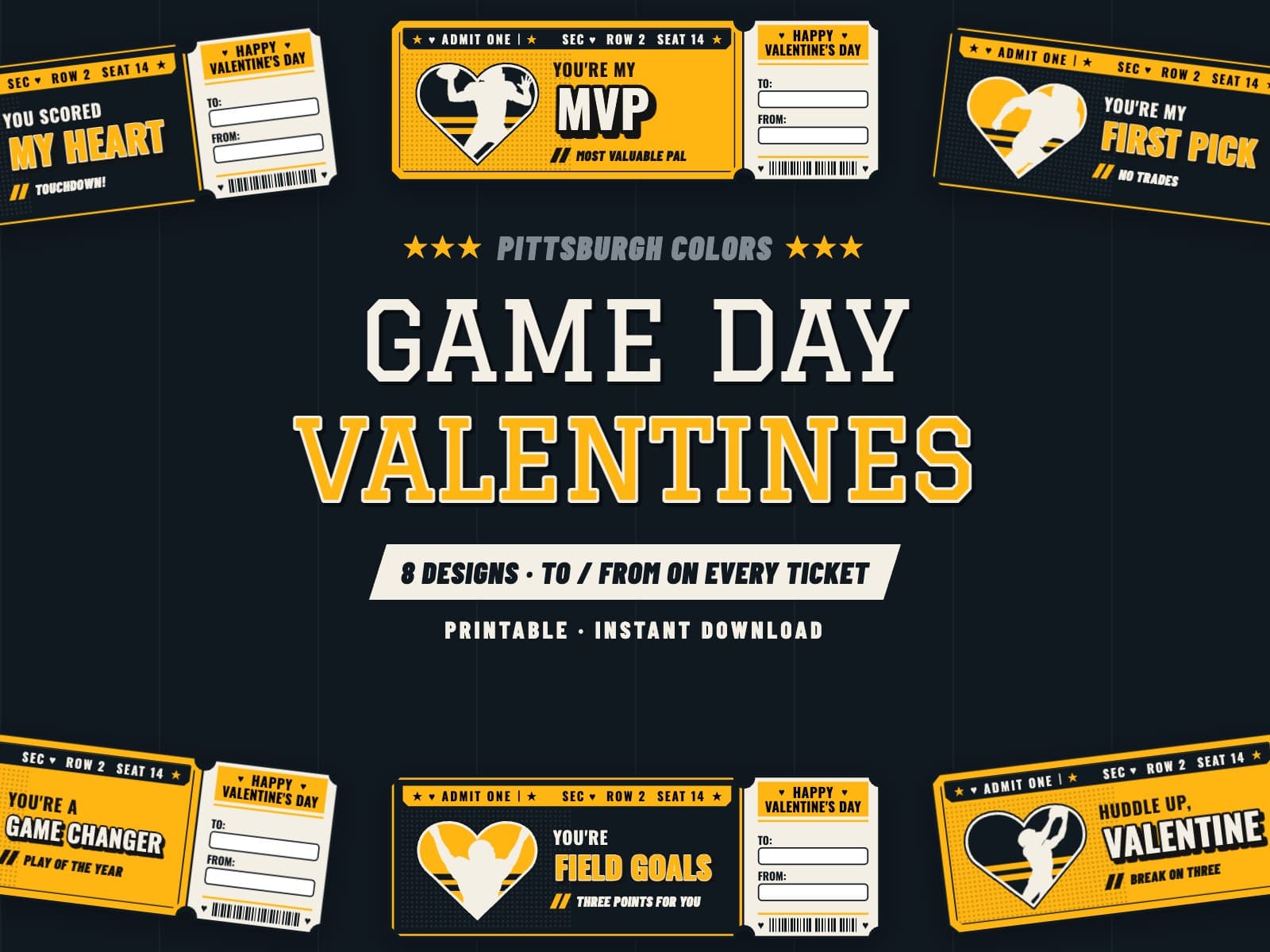 Pittsburgh Game Day Valentines – 8 Ticket Designs — preview 1