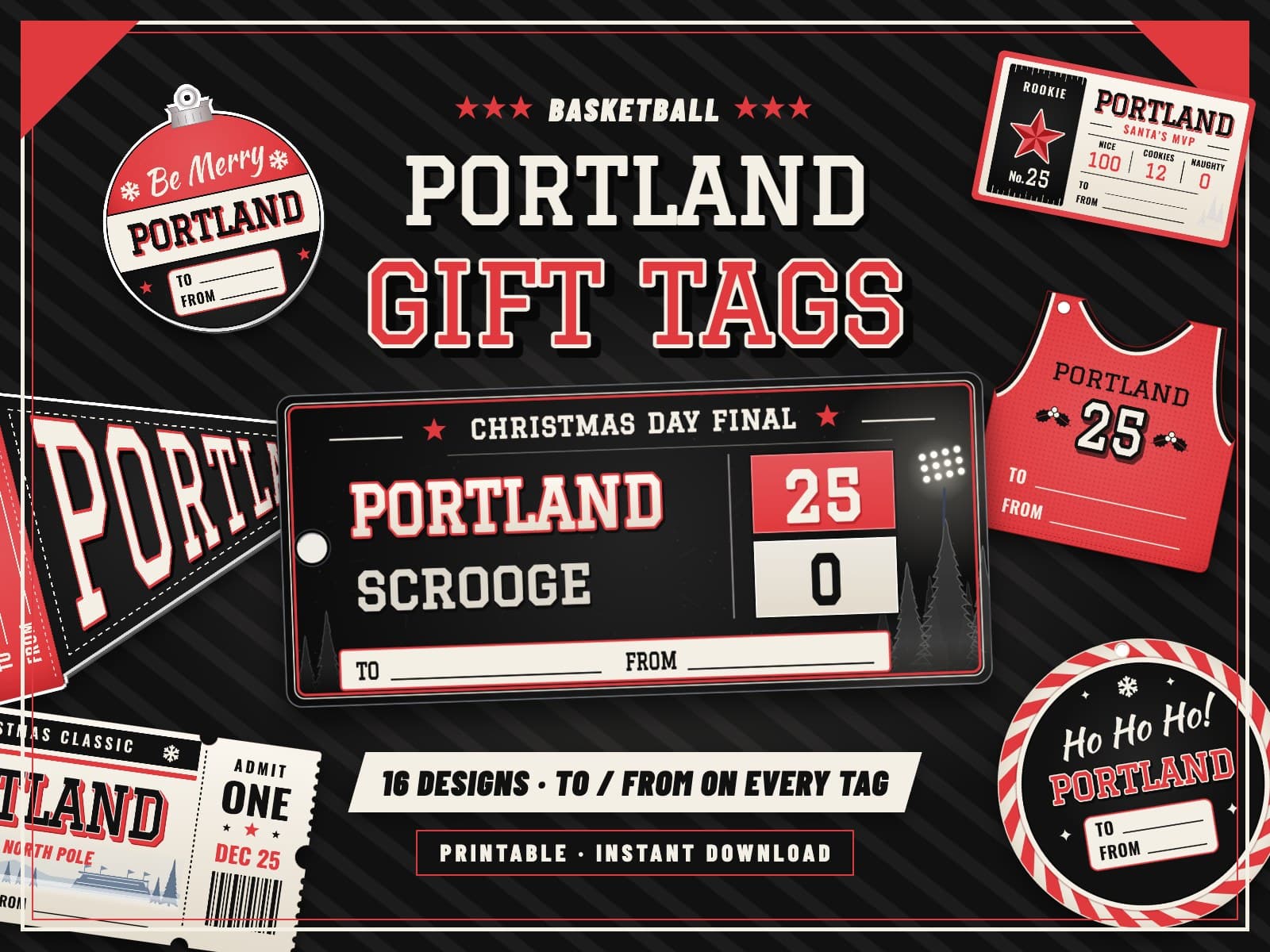 Portland Basketball Game Day Gift Tags – 16 Printable Designs — preview 1