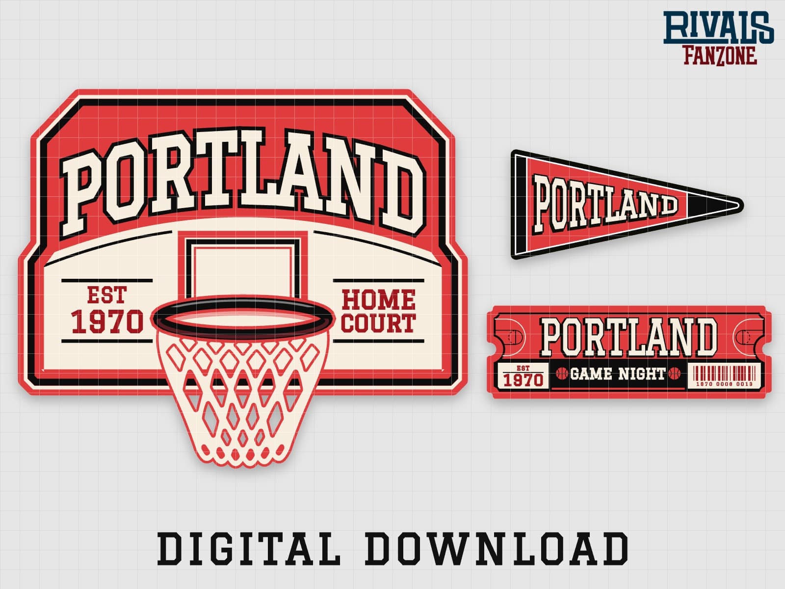 Portland Basketball Pennant, Ticket & Backboard Sign SVG – Cricut Cut Files — preview 1