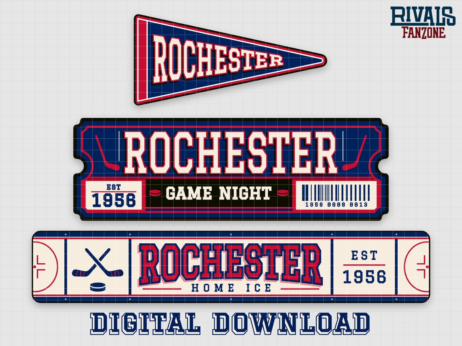 Rochester Farm Team Hockey Pennant, Ticket & Rink Sign SVG – Cricut Cut Files — preview 1
