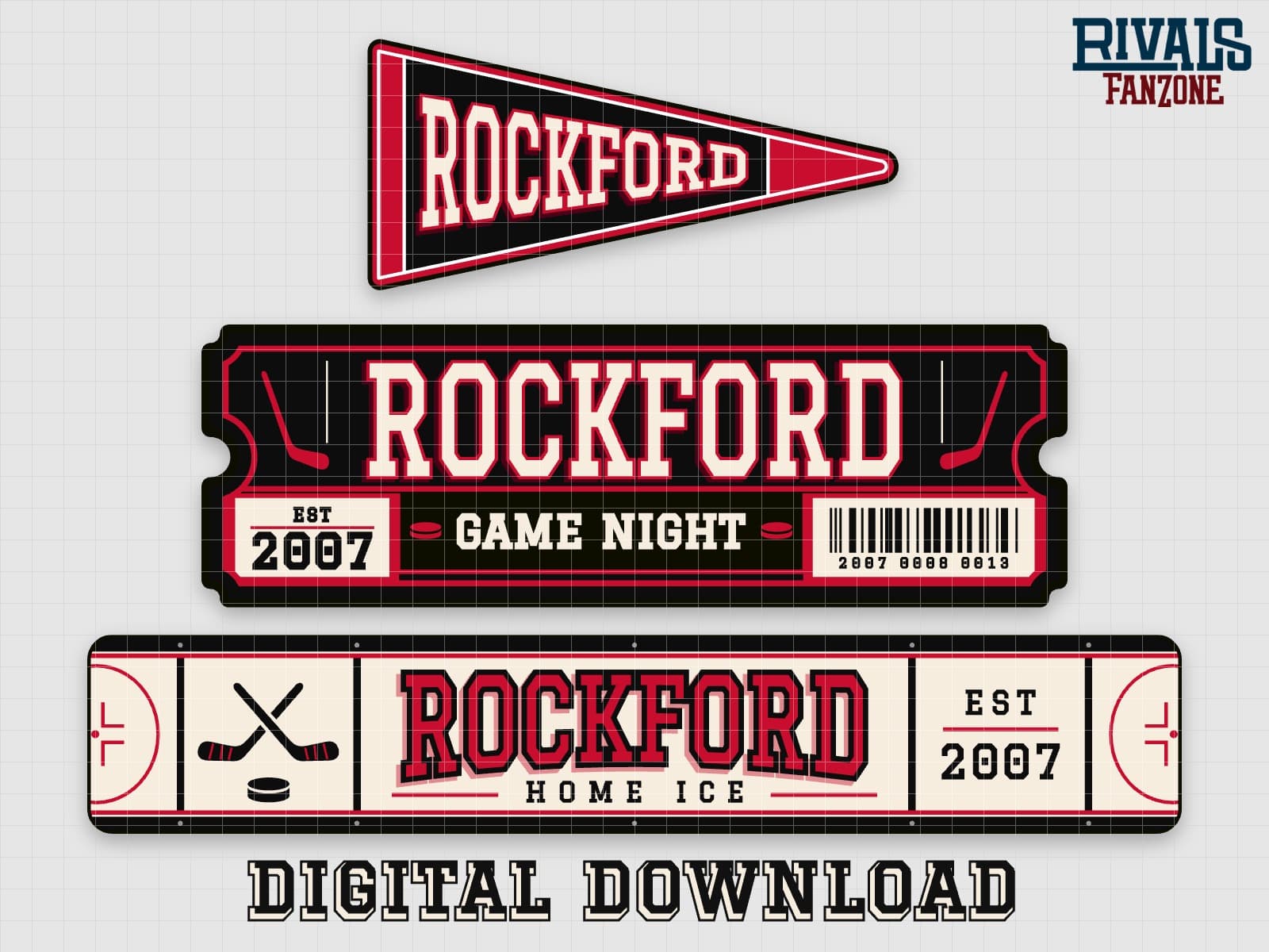 Rockford Farm Team Hockey Pennant, Ticket & Rink Sign SVG – Cricut Cut Files — preview 1