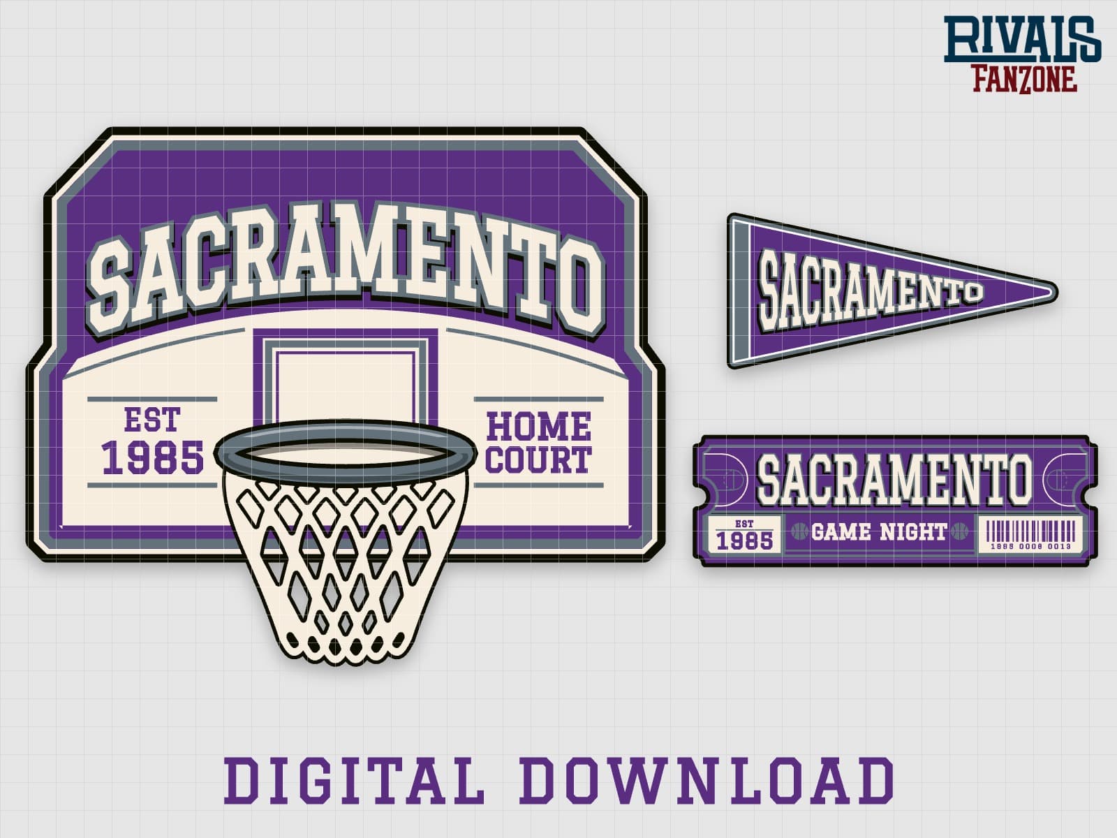 Sacramento Basketball Pennant, Ticket & Backboard Sign SVG – Cricut Cut Files — preview 1
