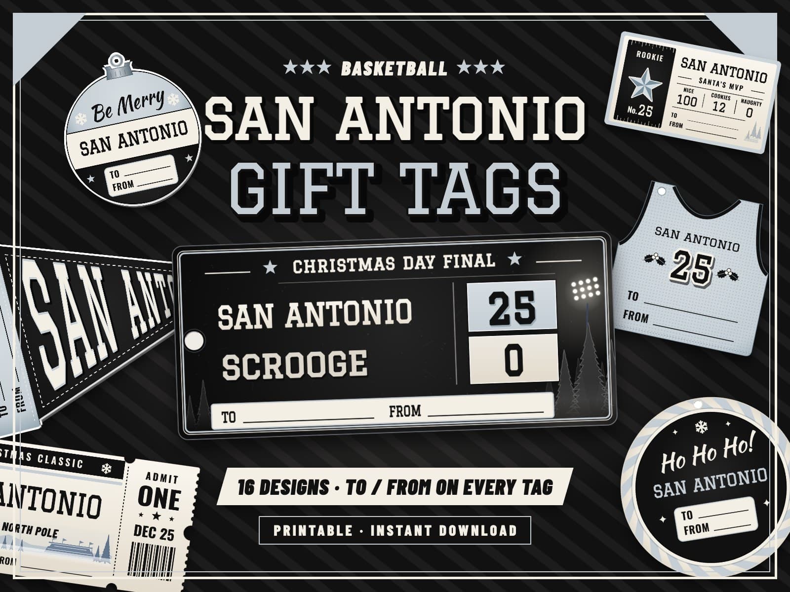 San Antonio Basketball Game Day Gift Tags – 16 Printable Designs — preview 1