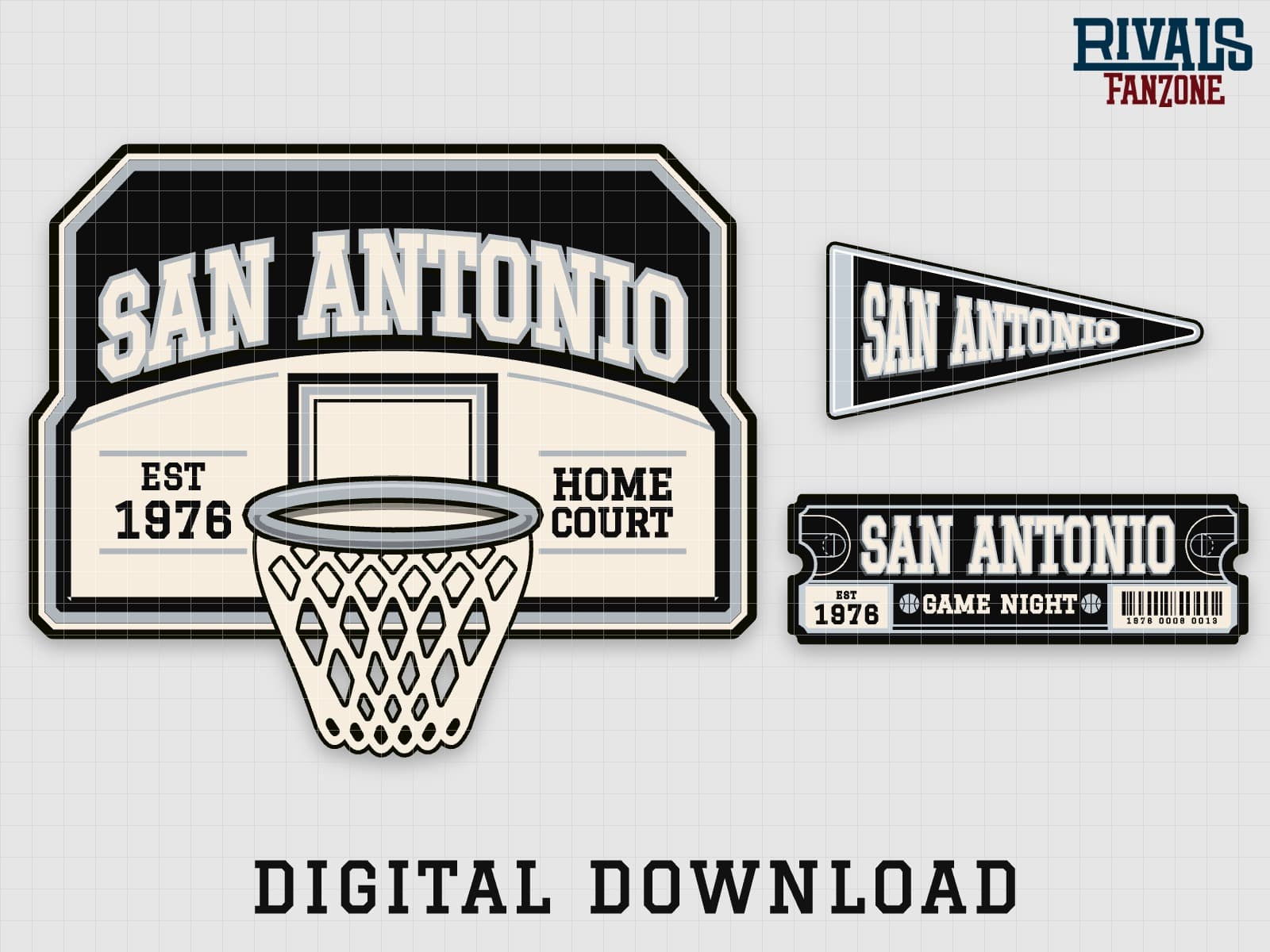 San Antonio Basketball Pennant, Ticket & Backboard Sign SVG – Cricut Cut Files — preview 1