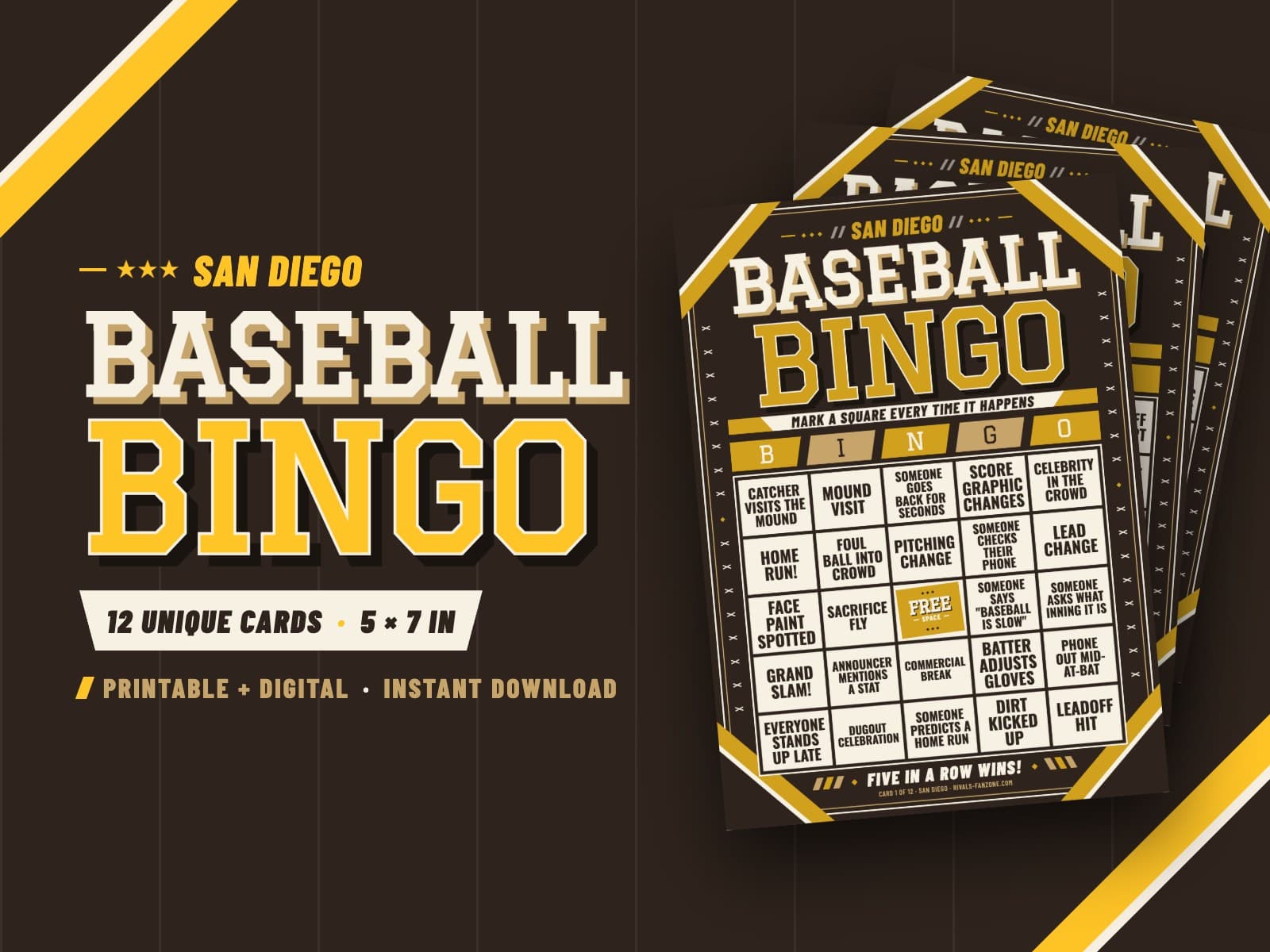 San Diego Baseball Bingo – 12 Card Pack — preview 1