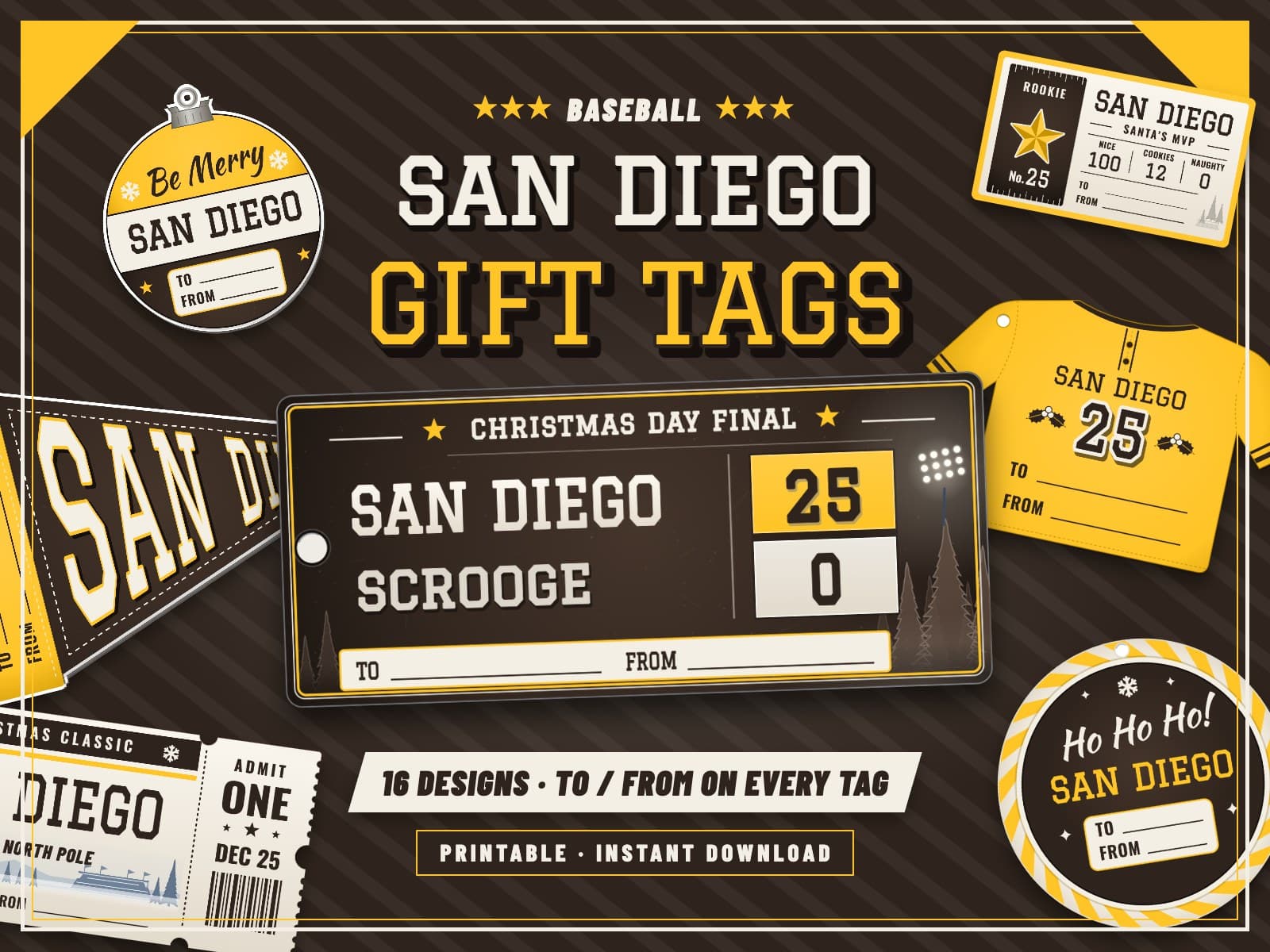 San Diego Baseball Game Day Gift Tags – 16 Printable Designs — preview 1