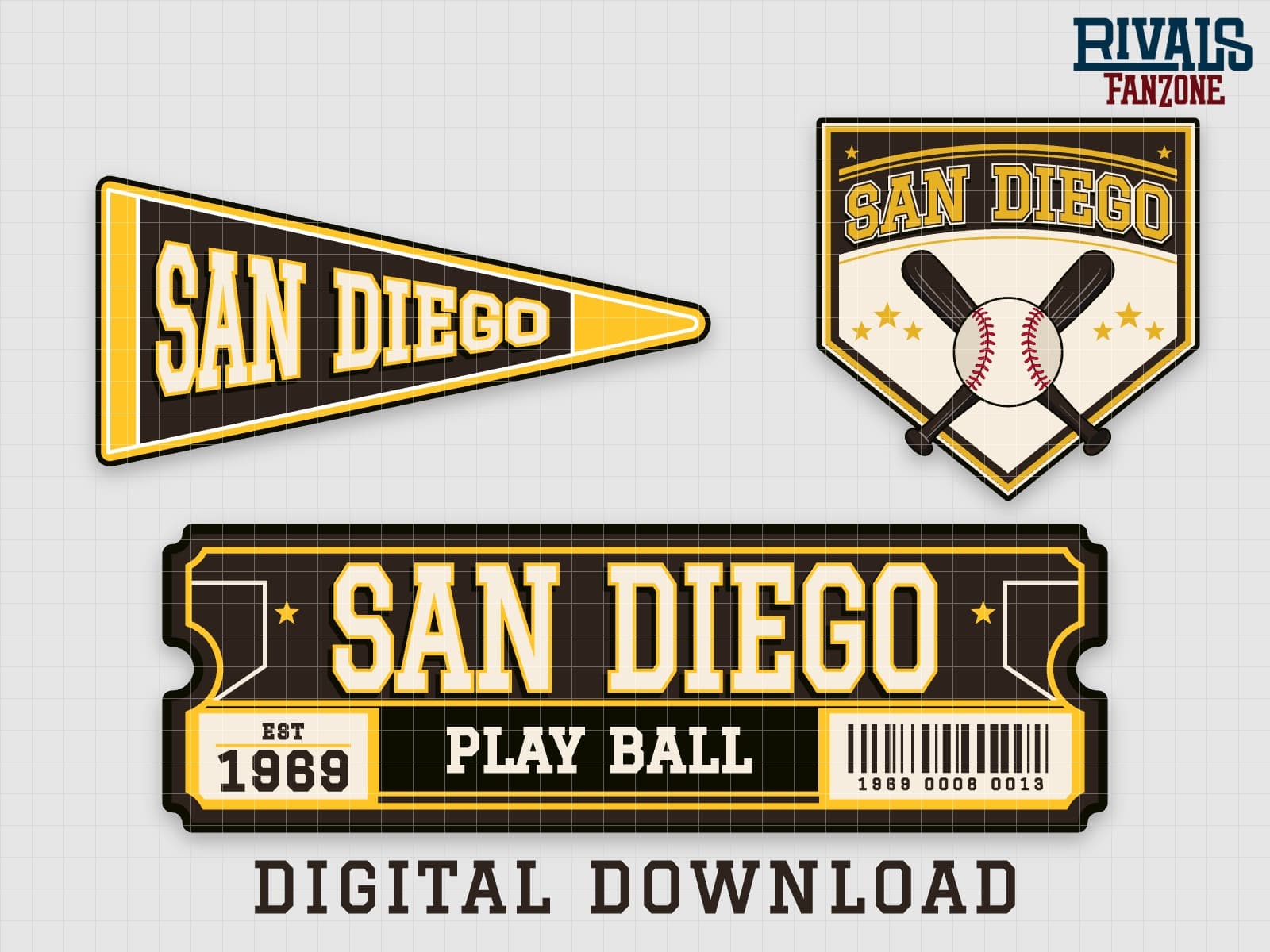 San Diego Baseball Pennant, Ticket & Home Plate Sign SVG – Cricut Cut Files — preview 1