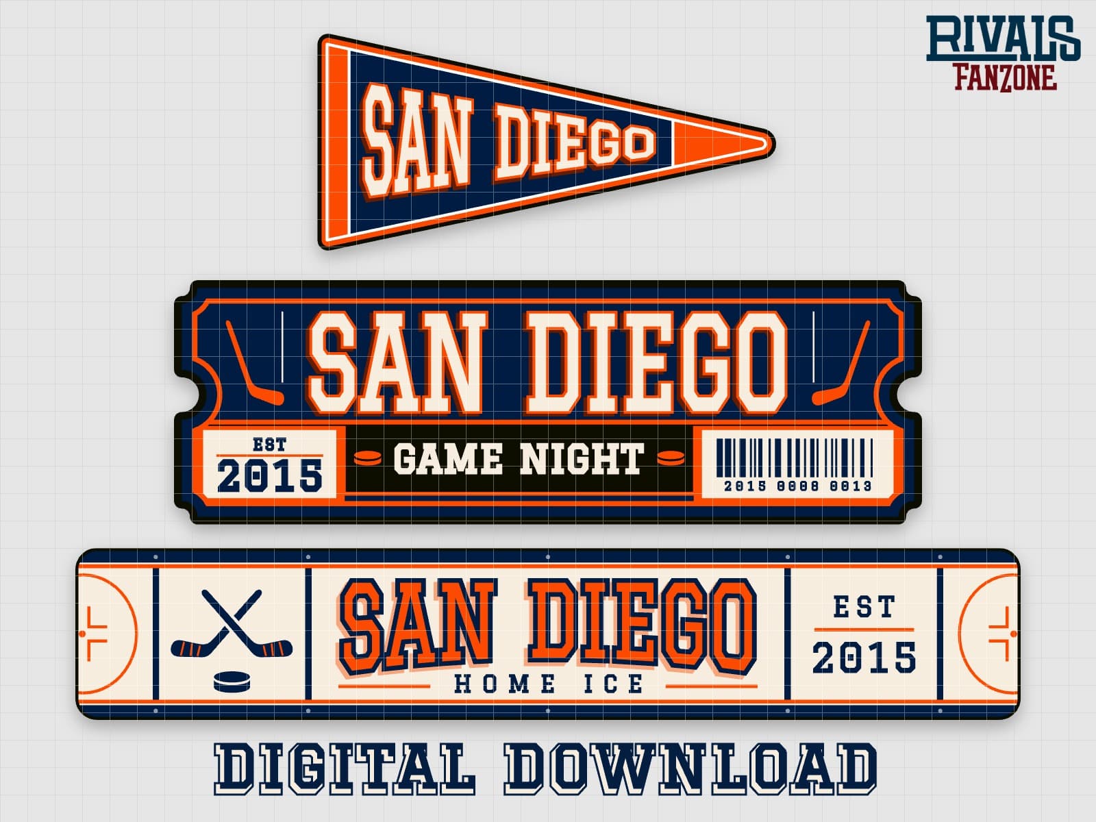 San Diego Farm Team Hockey Pennant, Ticket & Rink Sign SVG – Cricut Cut Files — preview 1