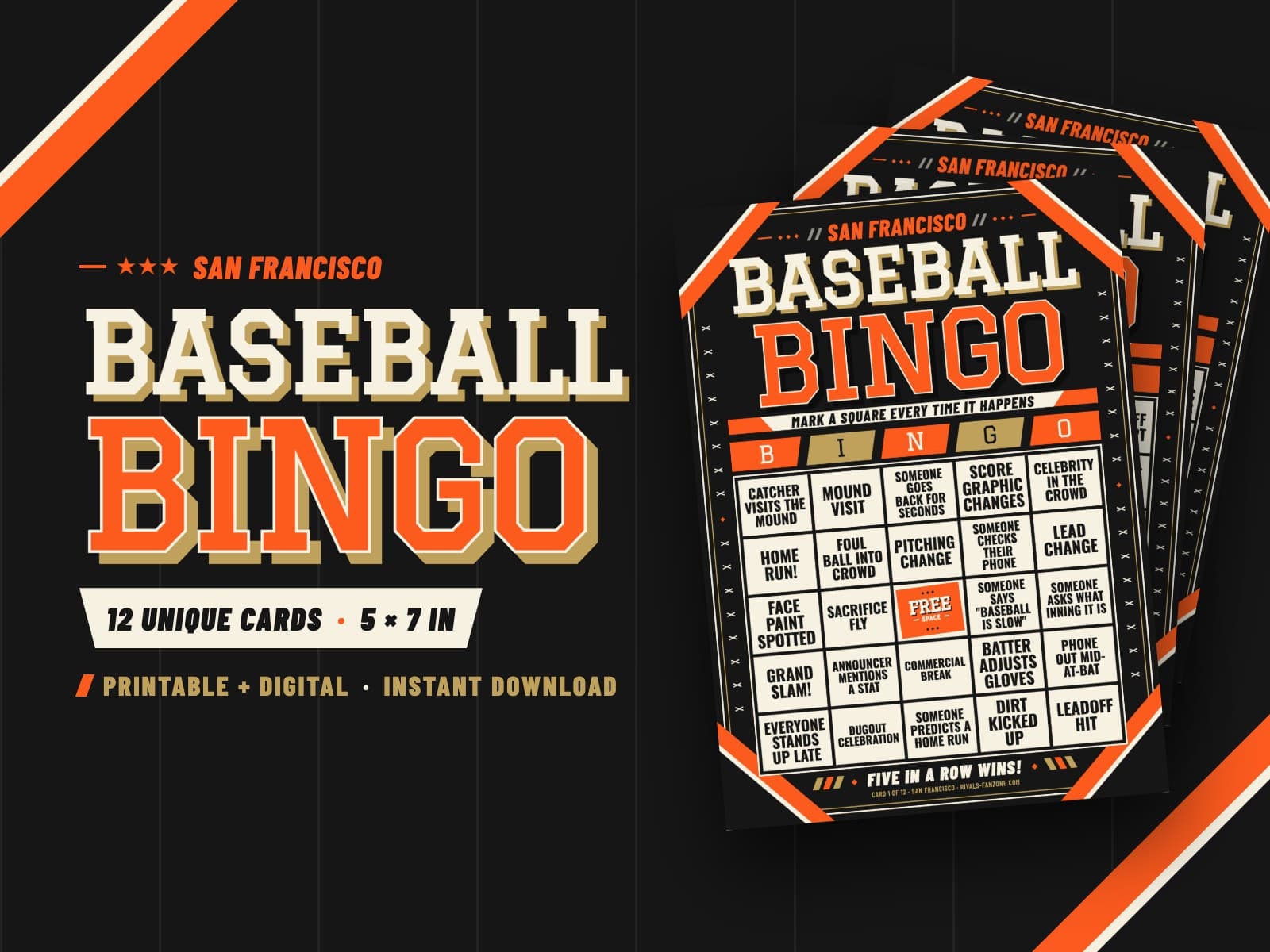 San Francisco Baseball Bingo – 12 Card Pack — preview 1