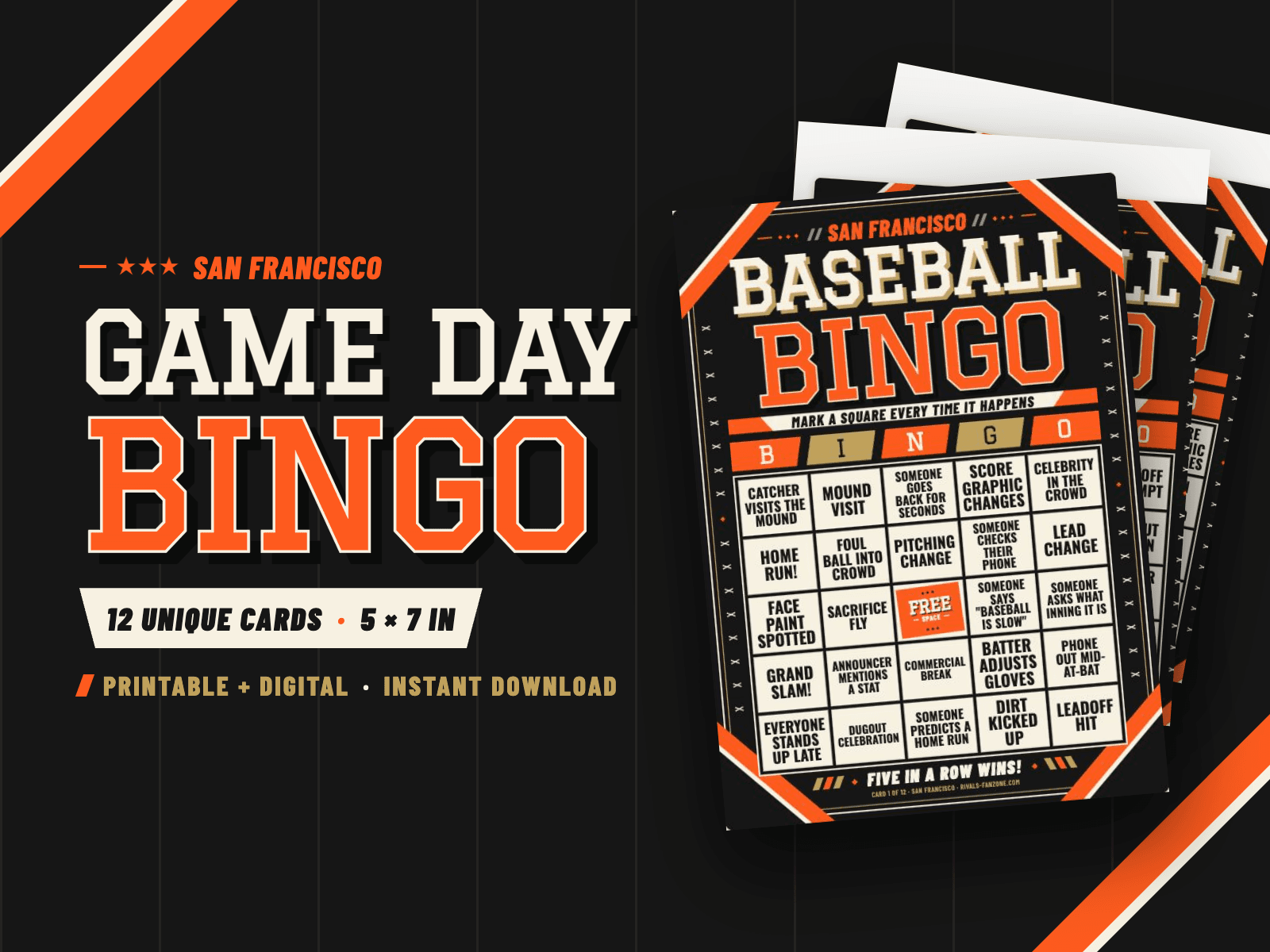 San Francisco Baseball Bingo – 12 Card Pack — preview 1