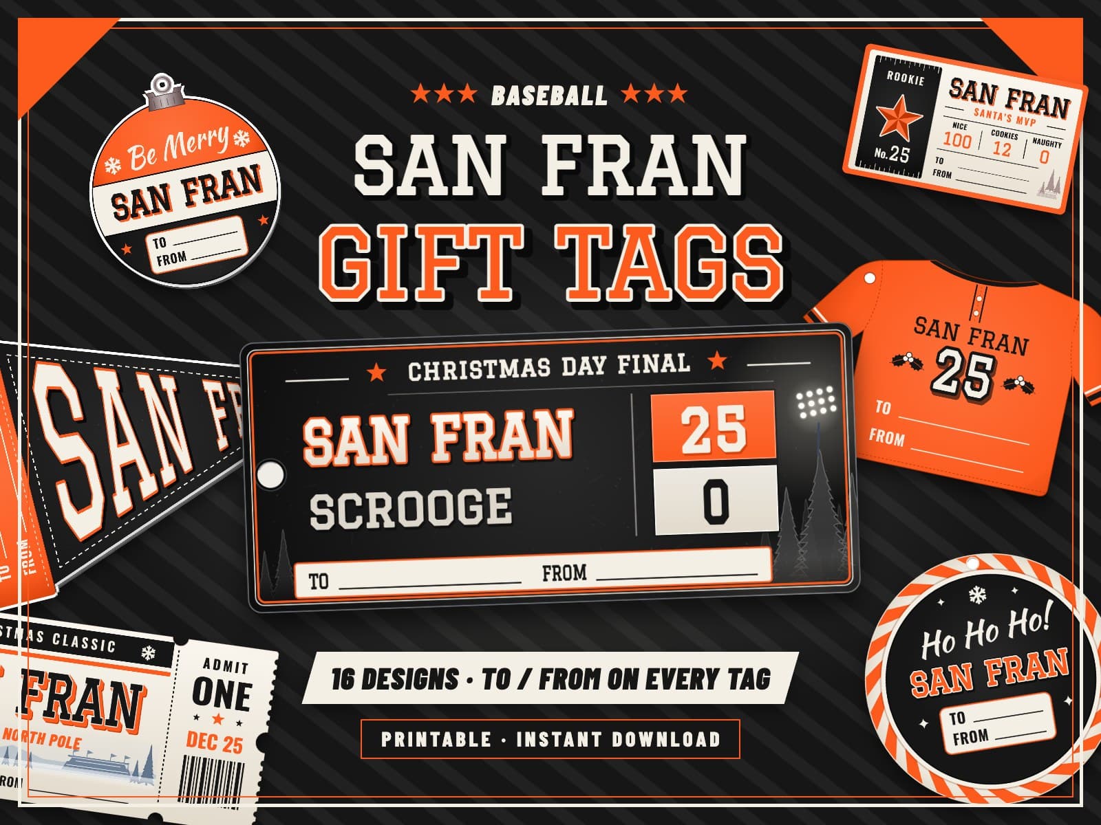 San Francisco Baseball Game Day Gift Tags – 16 Printable Designs — preview 1